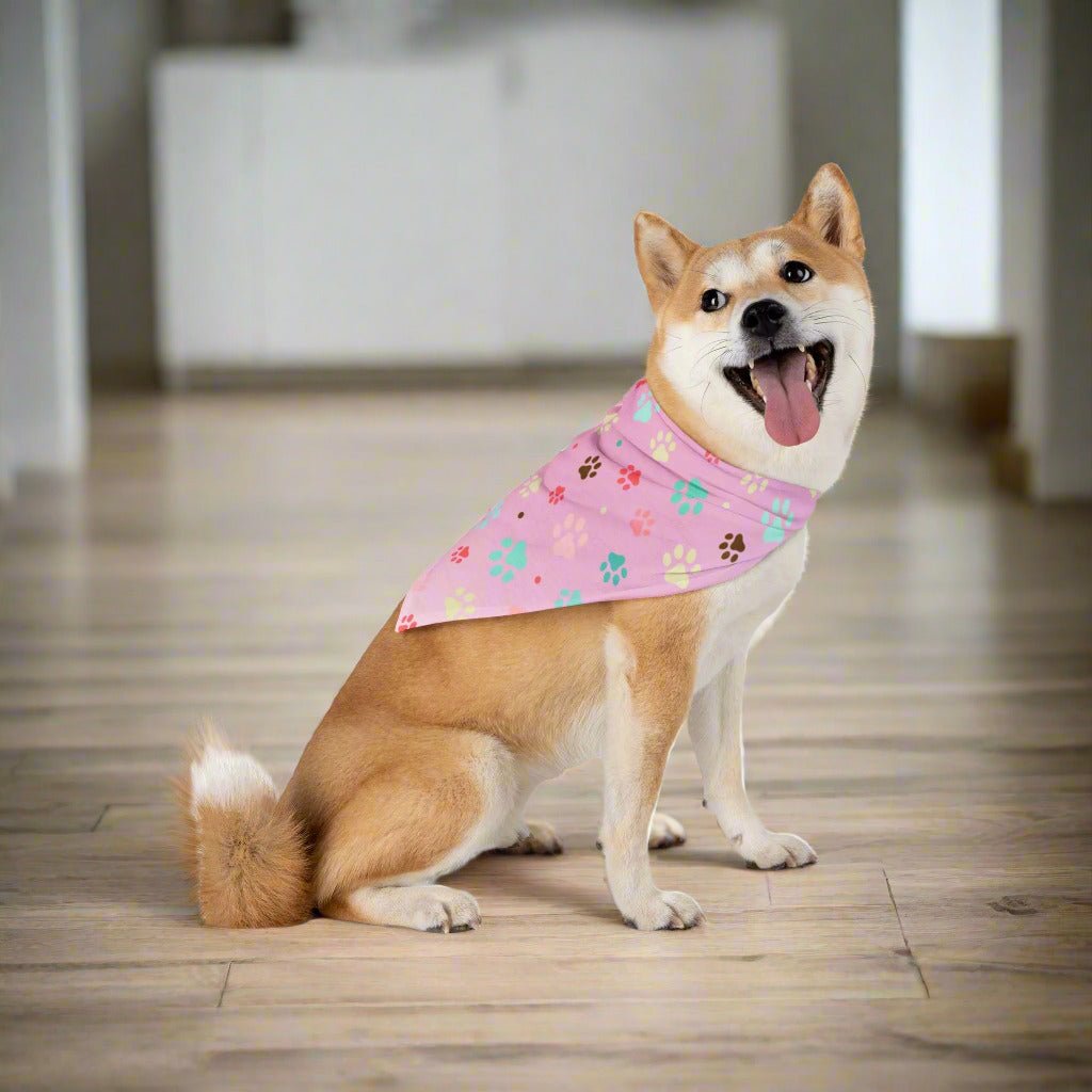 Pet Bandana with Colorful Paw Prints for Dogs and Cats 27" × 13"