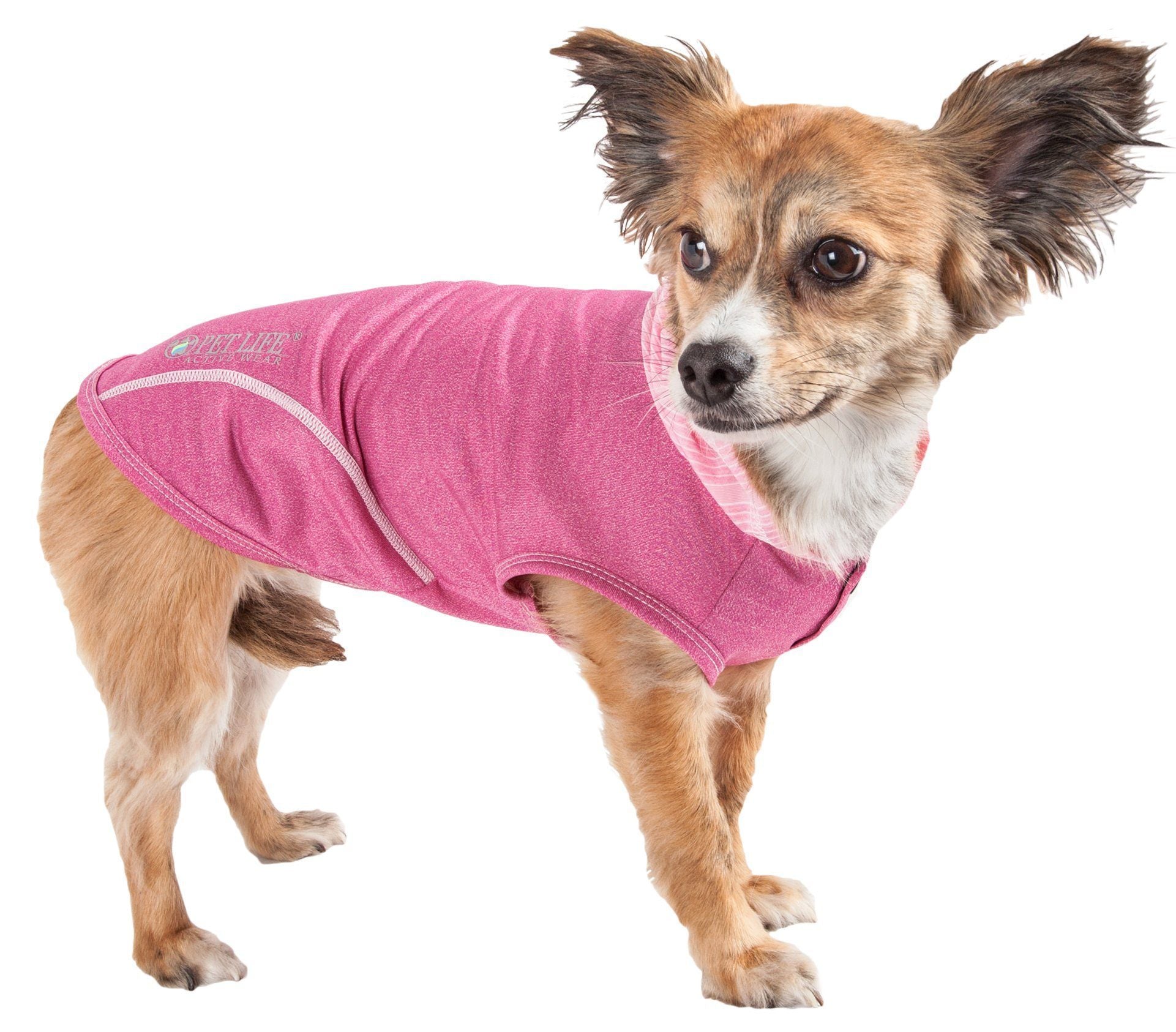 Pet Life ® Active 'Pull-Rover' 4-Way Stretch Sleeveless Fitness Yoga Dog T-Shirt Hoodie Pink