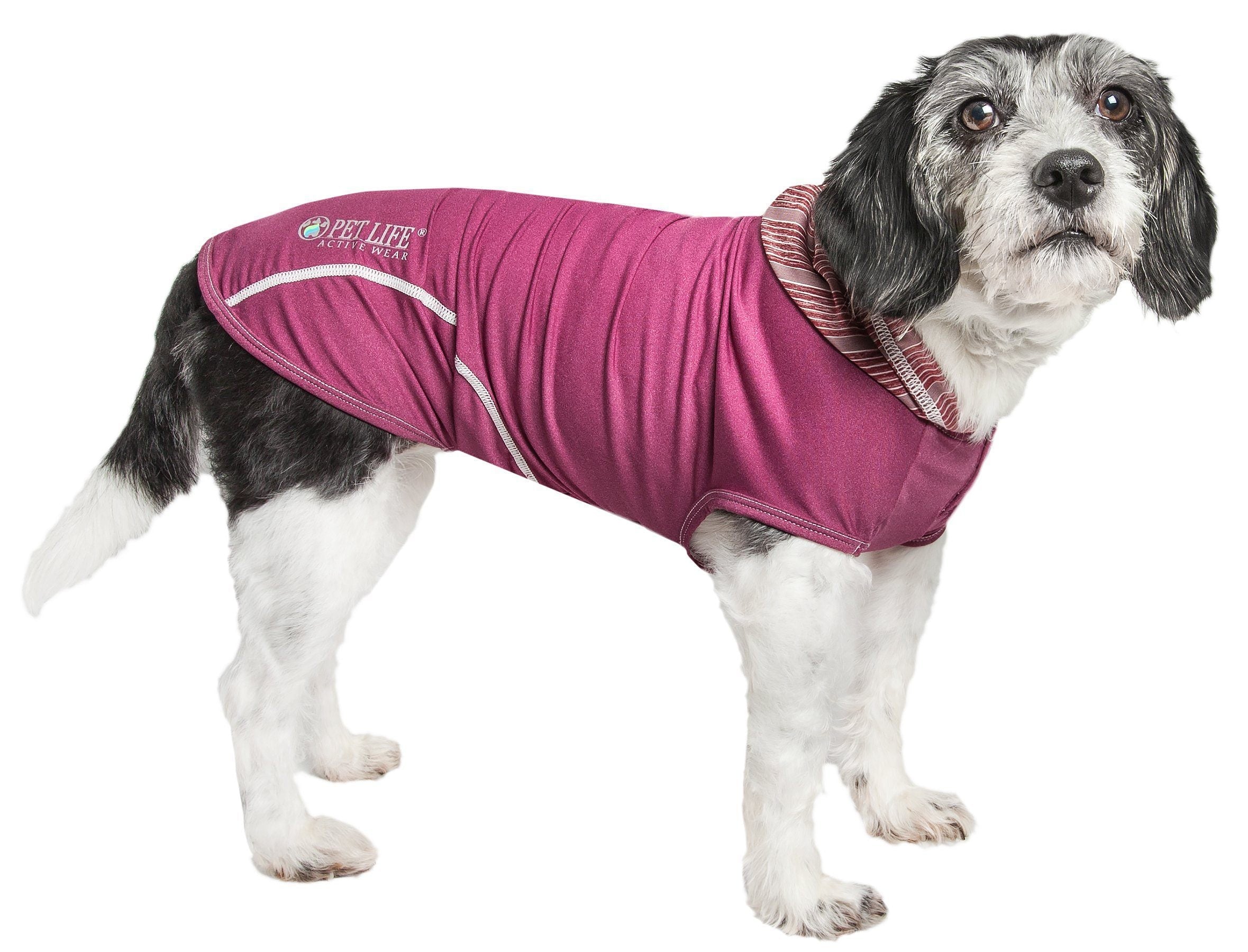 Pet Life ® Active 'Pull-Rover' 4-Way Stretch Sleeveless Fitness Yoga Dog T-Shirt Hoodie Burgundy Maroon