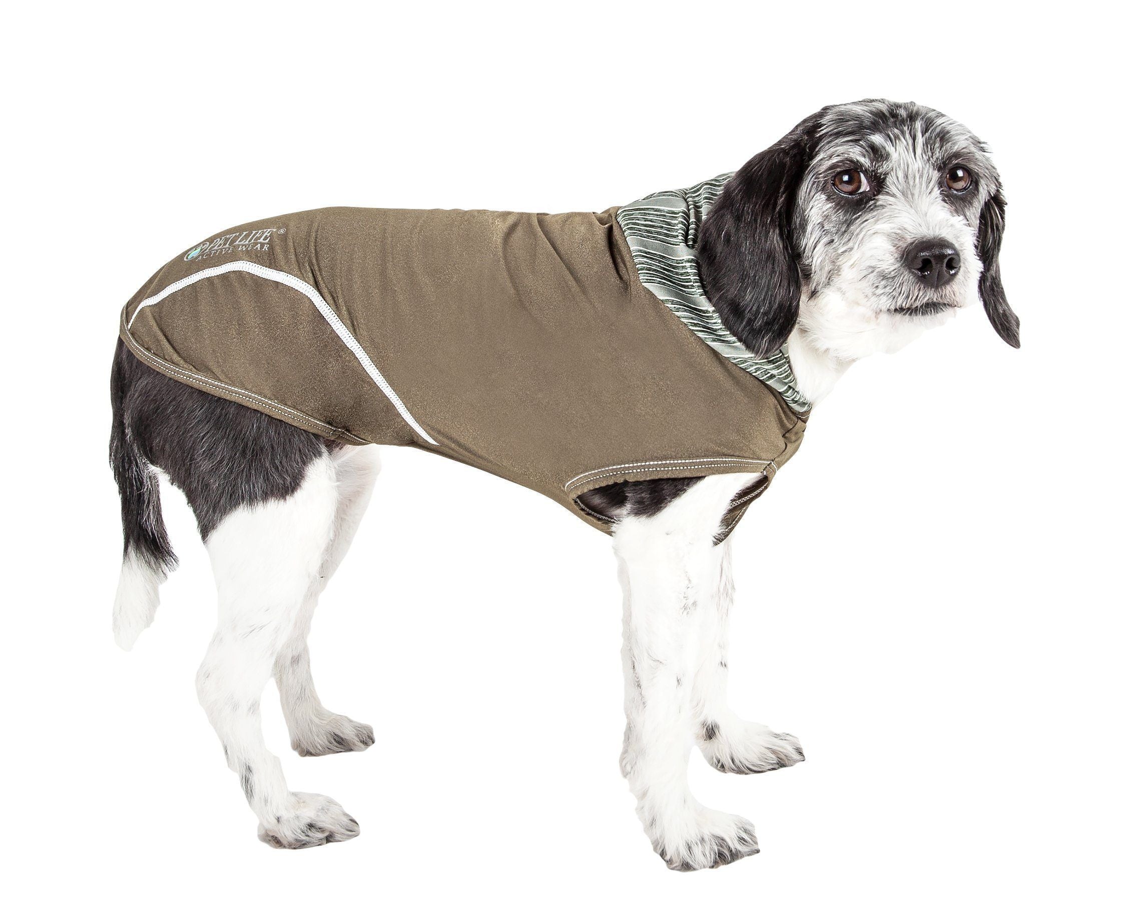 Pet Life ® Active 'Pull-Rover' 4-Way Stretch Sleeveless Fitness Yoga Dog T-Shirt Hoodie Green
