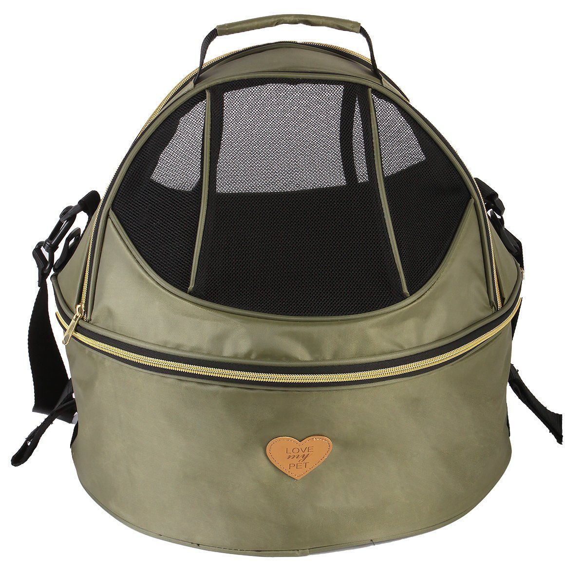Pet Life ® 'Air-Venture' Dual-Zip Airline Approved Panoramic Circular Travel Pet Dog Carrier Olive Green