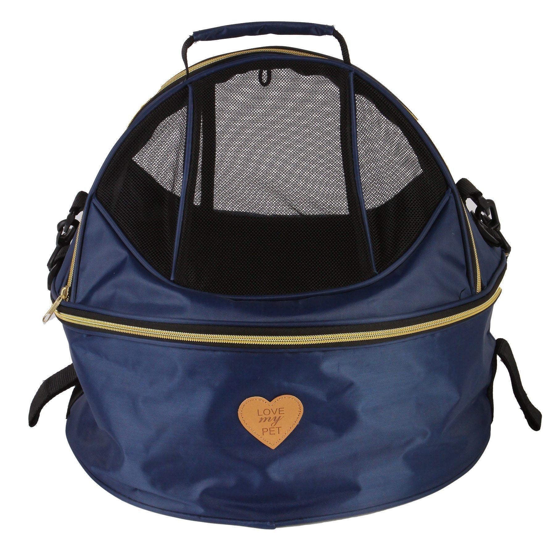 Pet Life ® 'Air-Venture' Dual-Zip Airline Approved Panoramic Circular Travel Pet Dog Carrier Navy