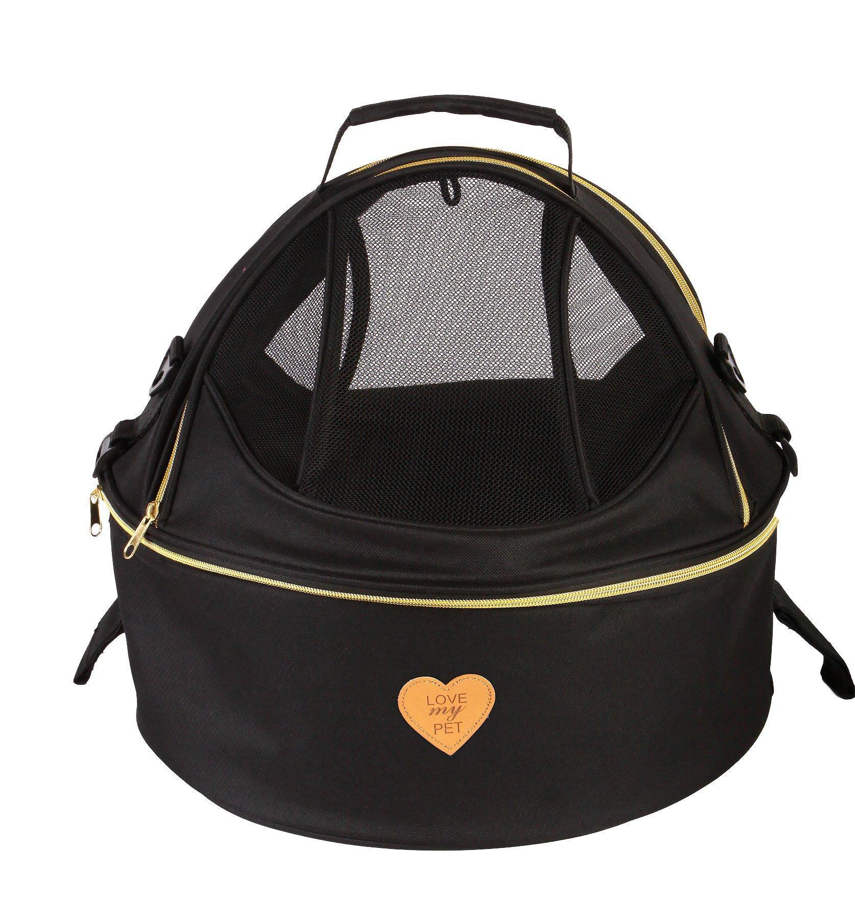 Pet Life ® 'Air-Venture' Dual-Zip Airline Approved Panoramic Circular Travel Pet Dog Carrier Black