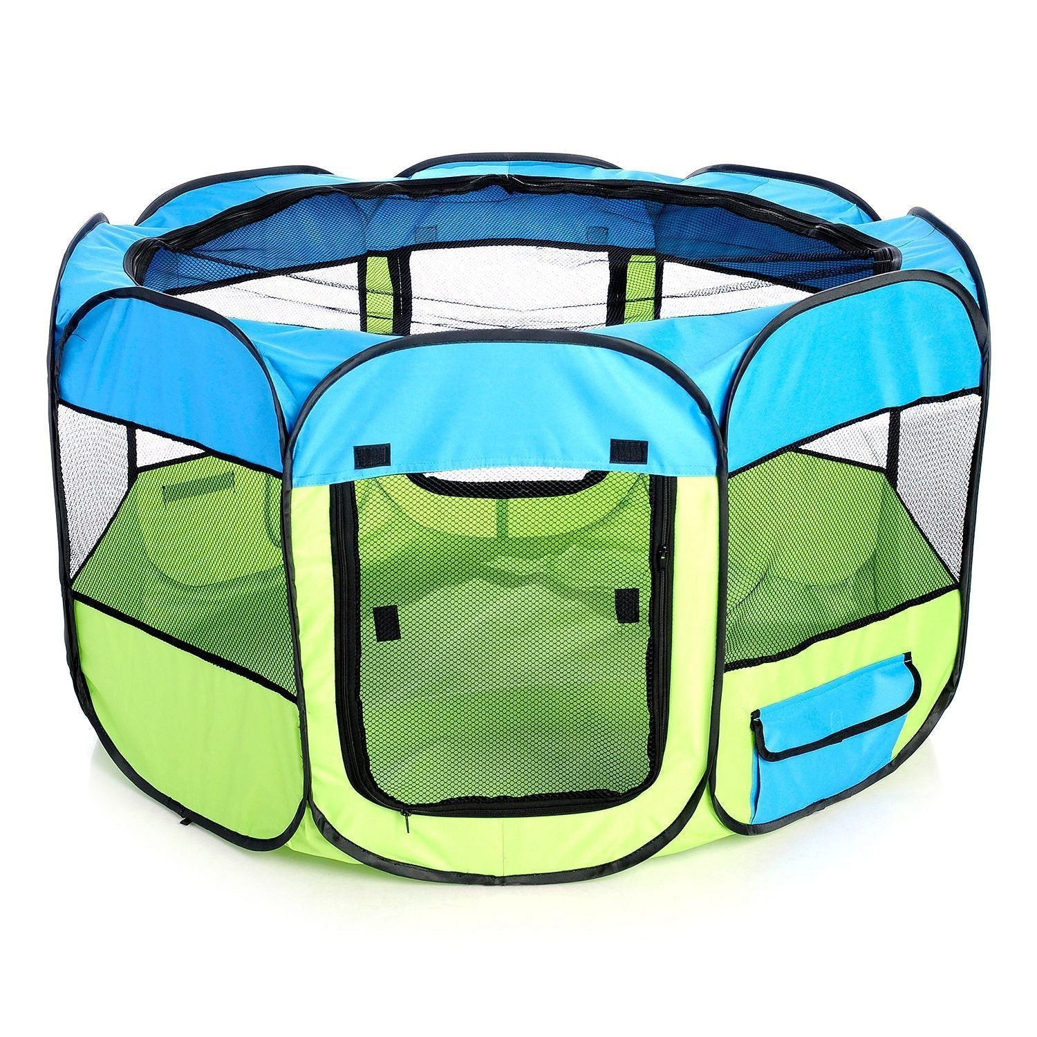 Pet Life ® 'All-Terrain' Lightweight Easy Folding Wire-Framed Collapsible Travel Pet Dog Playpen crate Blue And Green