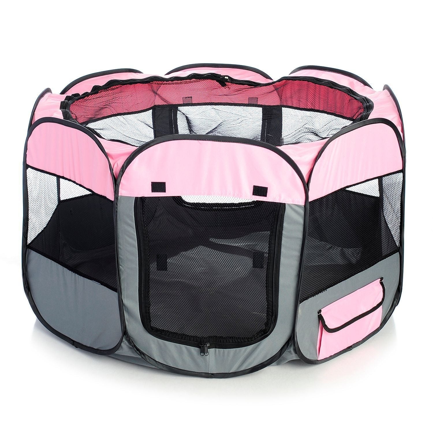 Pet Life ® 'All-Terrain' Lightweight Easy Folding Wire-Framed Collapsible Travel Pet Dog Playpen crate Pink And Grey