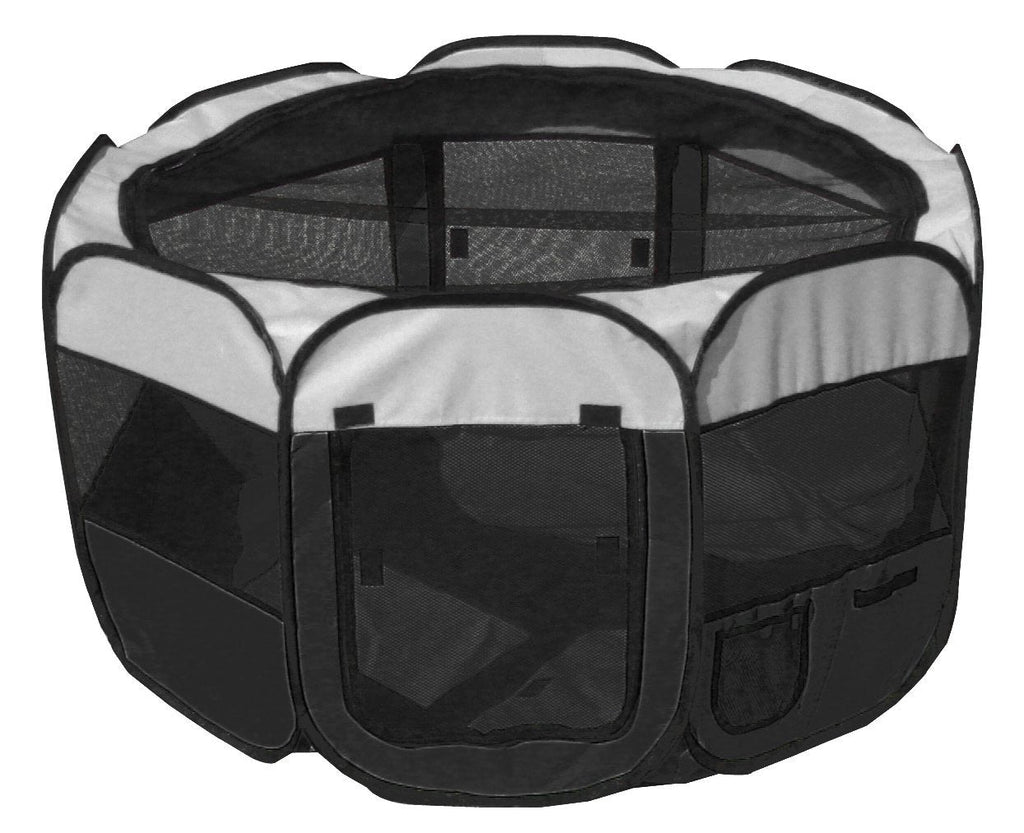 Pet Life ® 'All-Terrain' Lightweight Easy Folding Wire-Framed Collapsible Travel Pet Dog Playpen crate Black And White