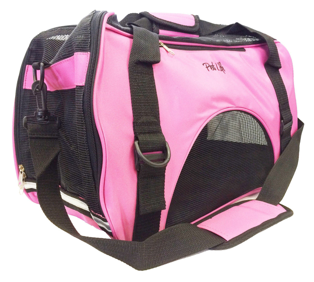 Pet Life ® 'Altitude Force' Airline Approved Sporty Zippered Folding Fashion Pet Dog Carrier Pink