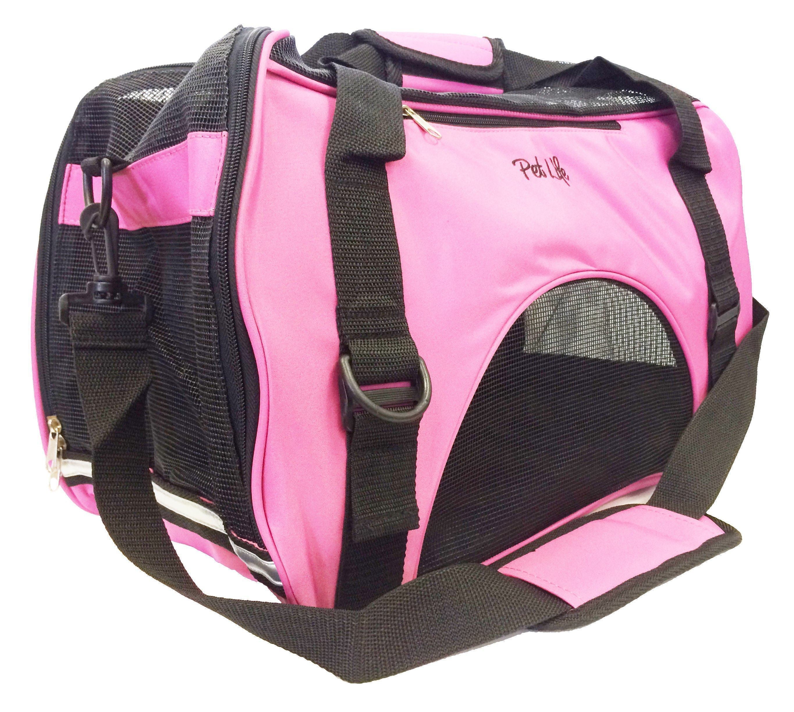 Pet Life ® 'Altitude Force' Airline Approved Sporty Zippered Folding Fashion Pet Dog Carrier Pink