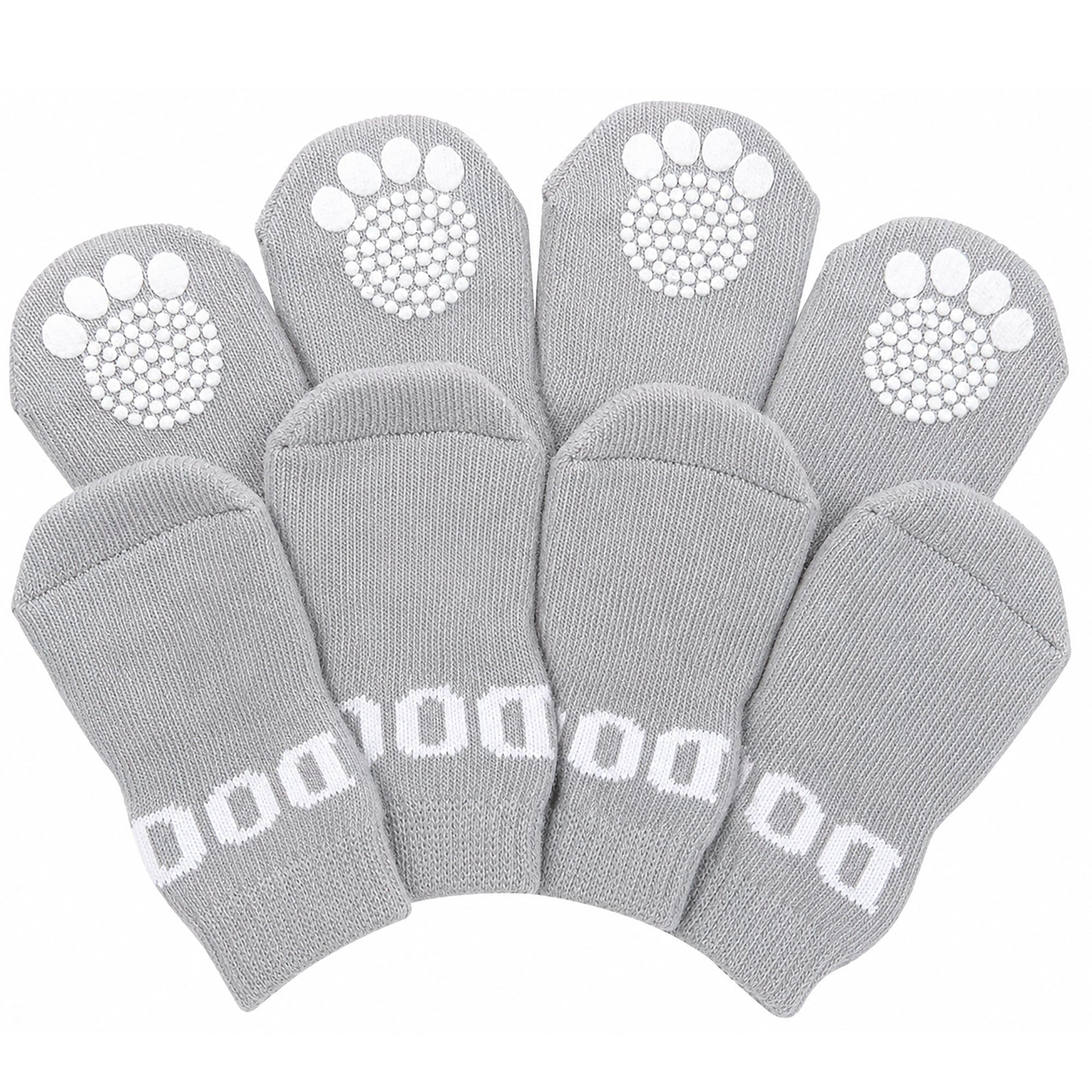 Pet Life ® Anti-Slip Rubberized Gripped Breathable Stretch Pet Dog Socks - Set of 4 Small Grey