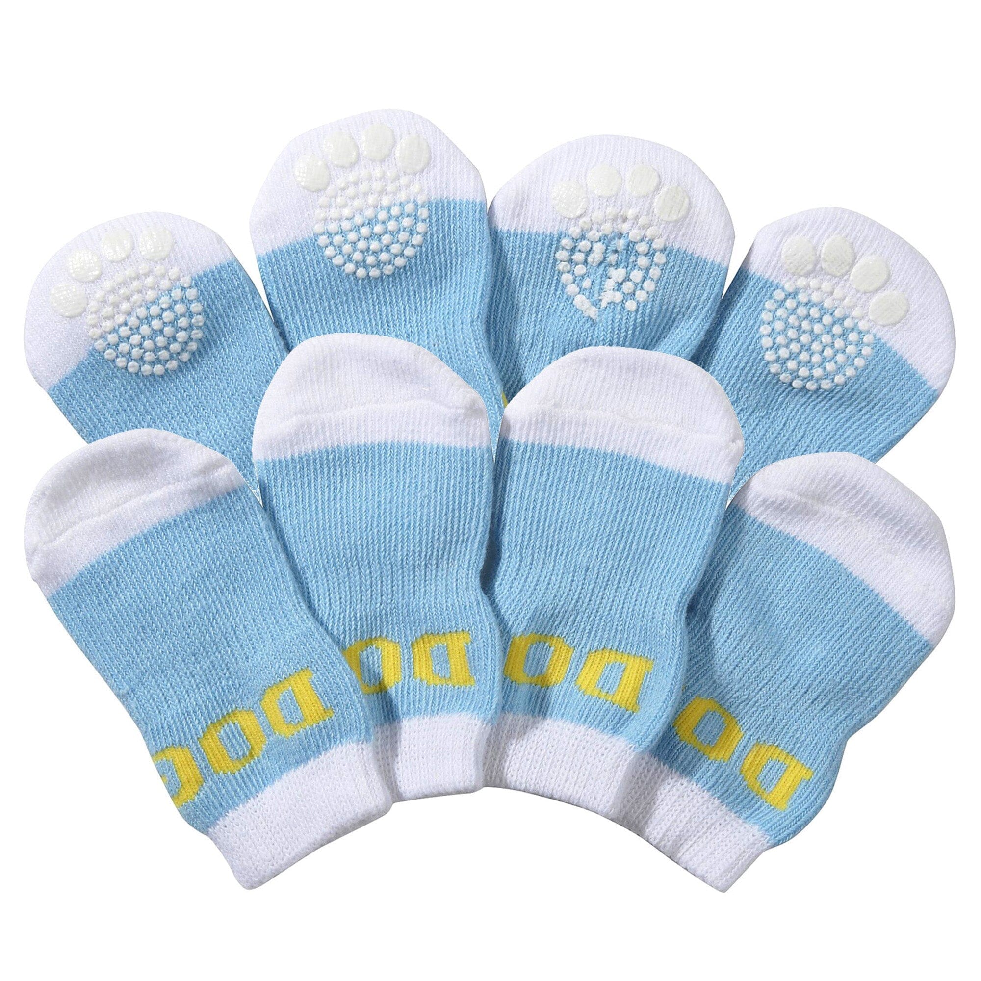 Pet Life ® Anti-Slip Rubberized Gripped Breathable Stretch Pet Dog Socks - Set of 4 Large Blue & White