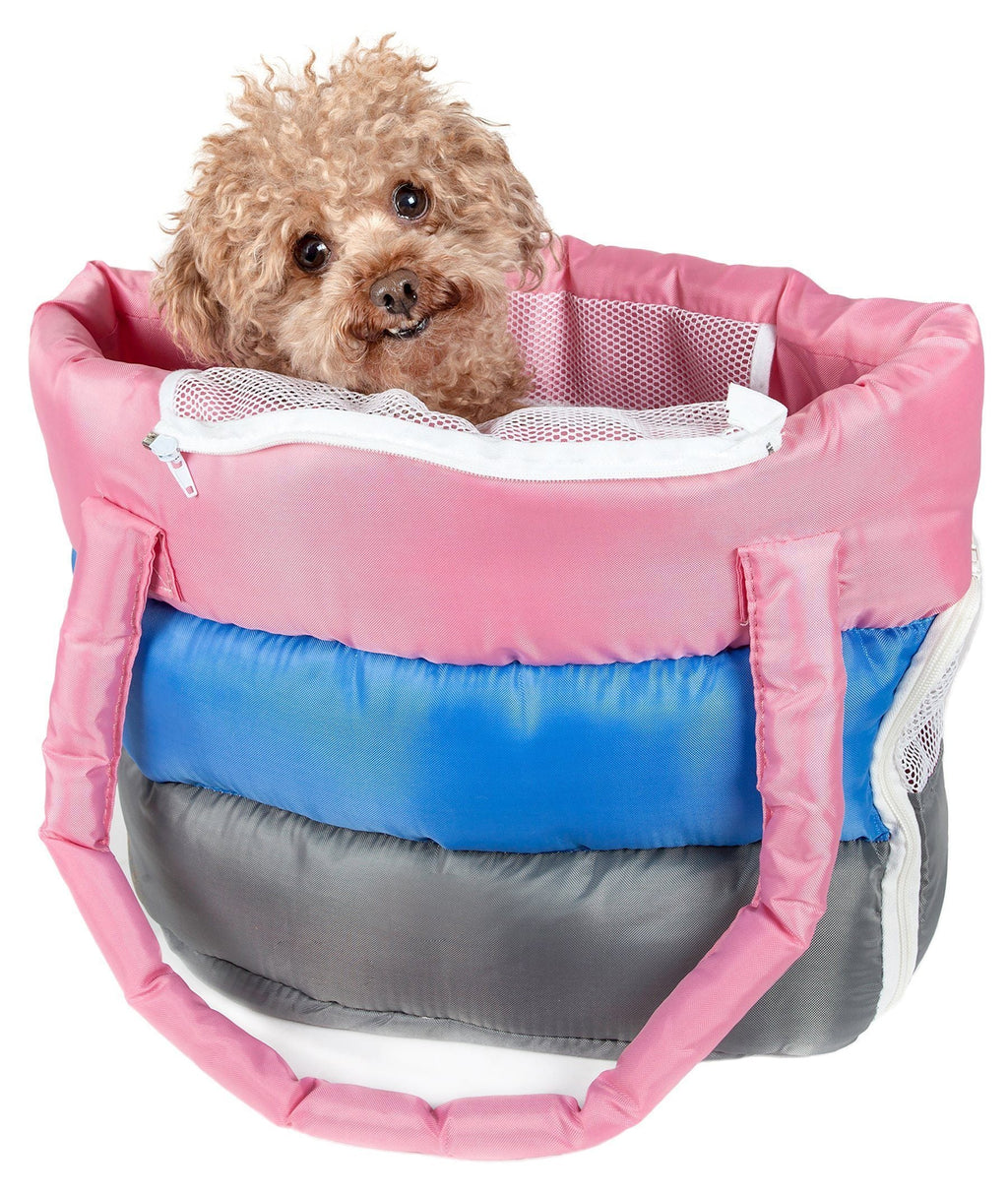 Pet Life ® 'Bubble-Poly' Tri-Colored Winter Insulated Fashion Designer Pet Dog Carrier Pink, Blue, Grey