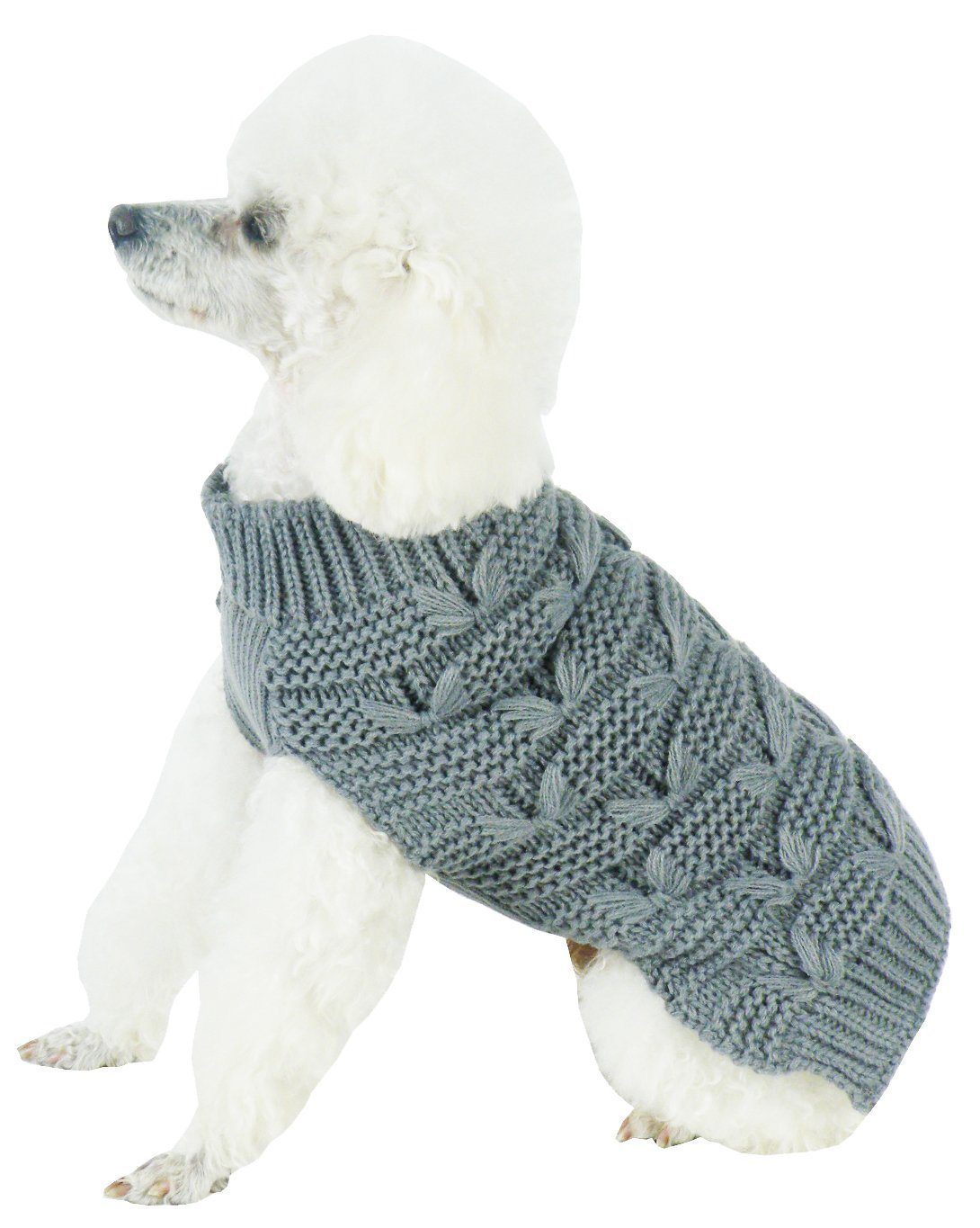 Pet Life ® Butterfly Stitched Heavy Cable Knitted Fashion Turtle Neck Dog Sweater Dark Grey