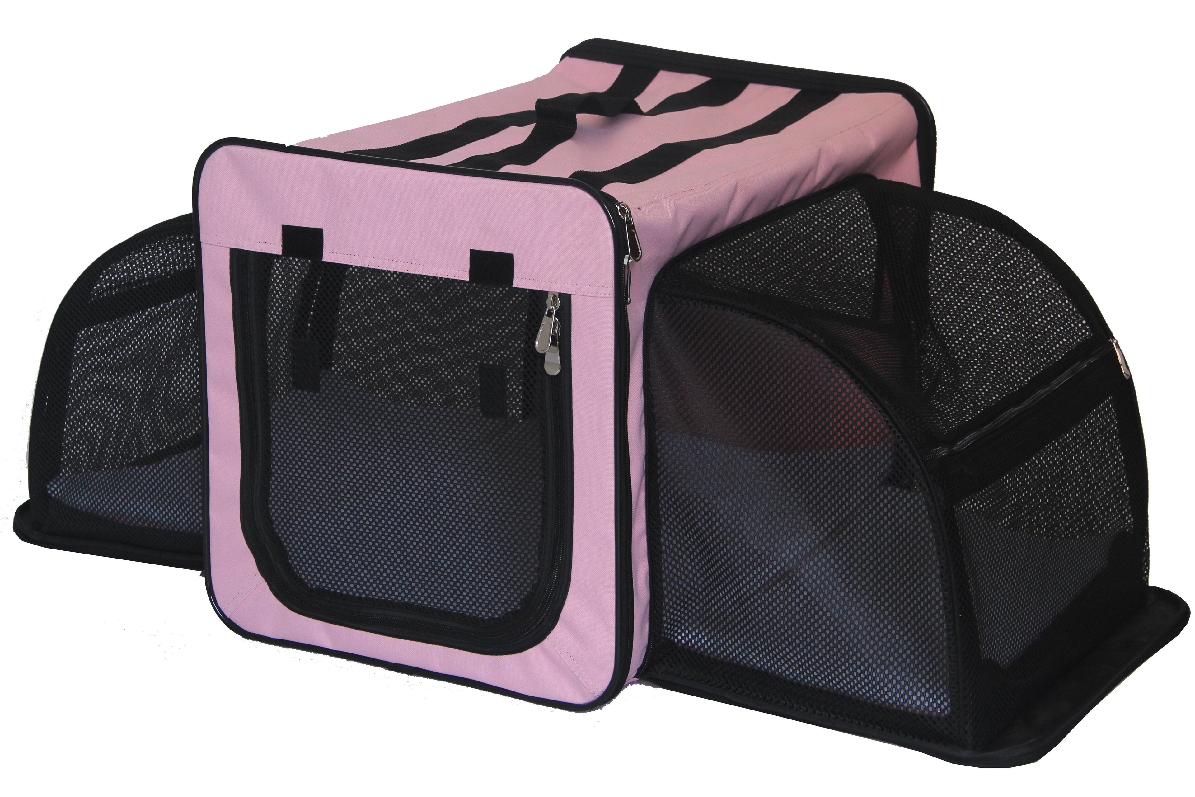 Pet Life ® 'Capacious' Dual-Sided Expandable Spacious Wire Folding Collapsible Lightweight Pet Dog Crate Carrier House Pink