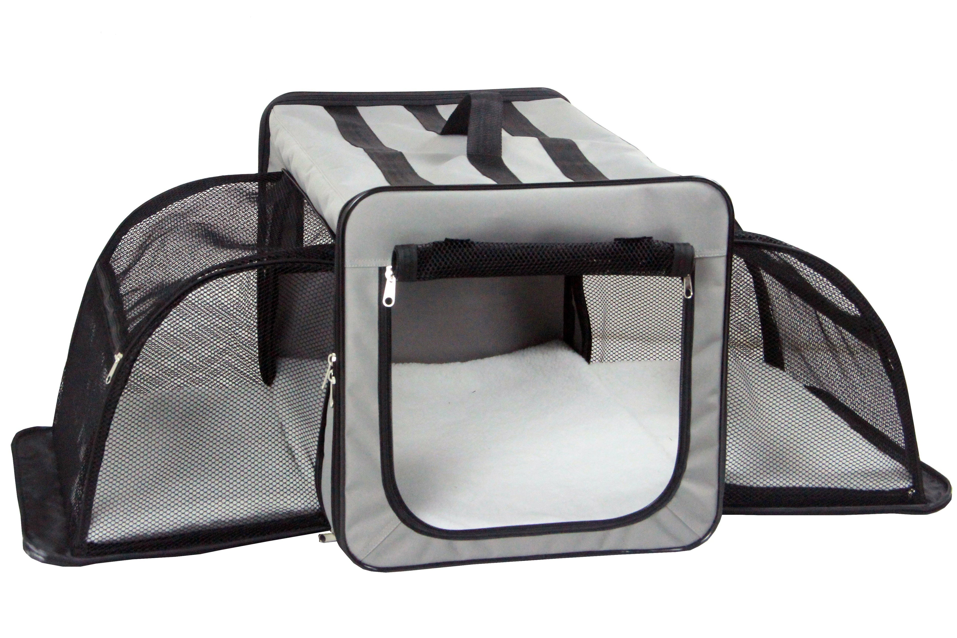 Pet Life ® 'Capacious' Dual-Sided Expandable Spacious Wire Folding Collapsible Lightweight Pet Dog Crate Carrier House Grey