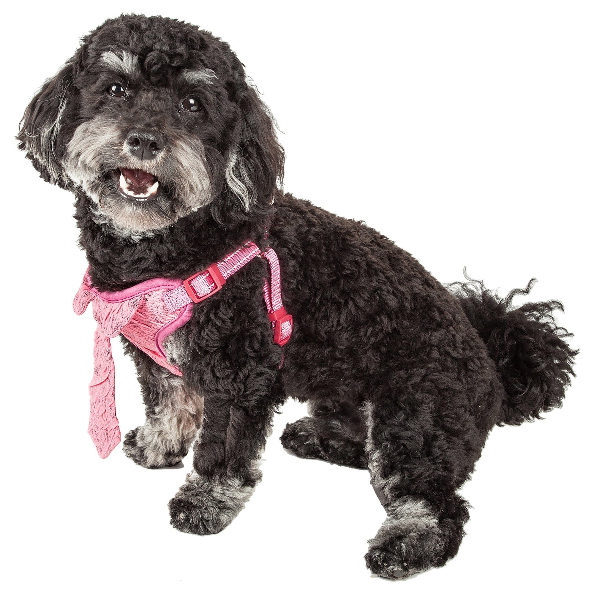 Pet Life ® 'Chichi Shaggy' Mesh Reversed Adjustable Fashion Dog Harness W/ Shaggy Neck Tie