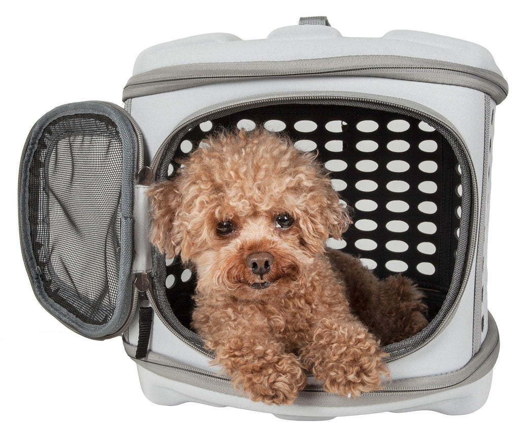 Pet Life ® 'Circular Shelled' Perforated Lightweight Collapsible Military Grade Travel Pet Dog Carrier Light Grey