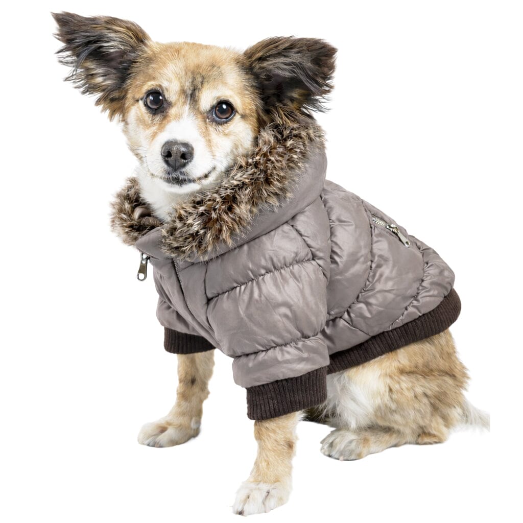 Pet Life ® Classic Metallic Fashion 3M Insulated Dog Coat Parka w/ Removable Hood Metallic Grey