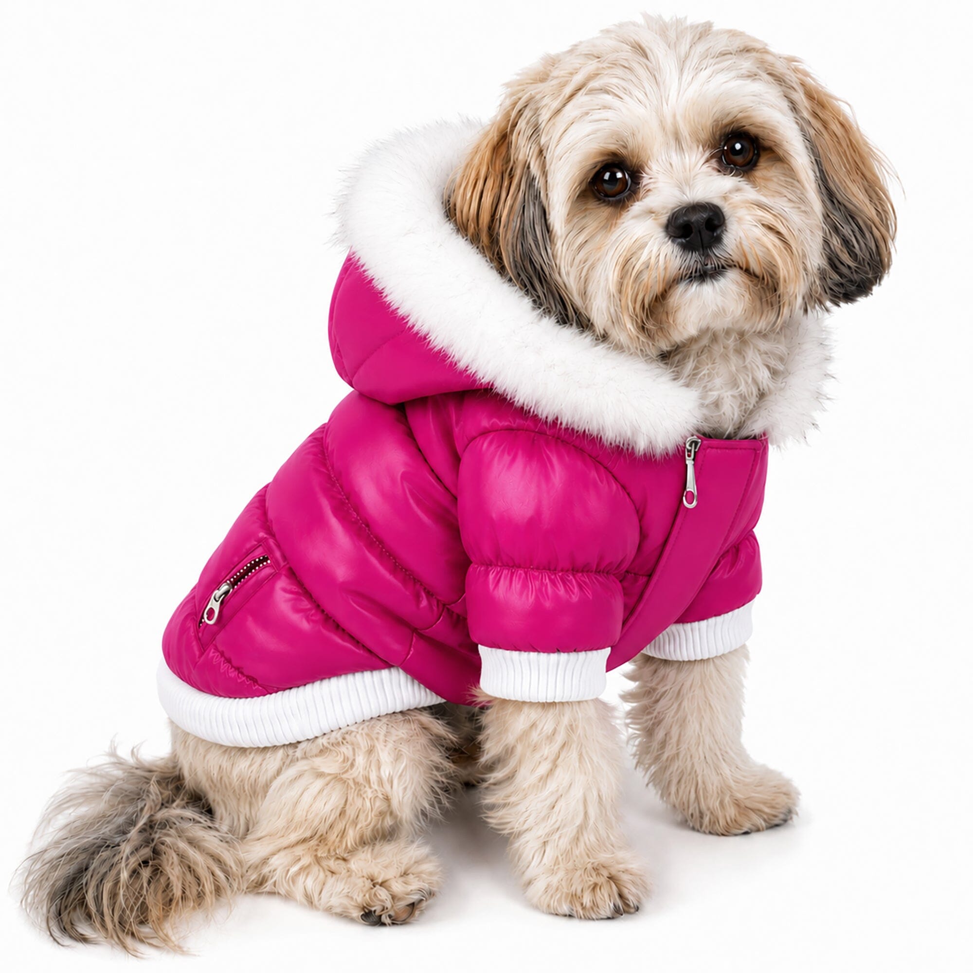 Pet Life ® Classic Metallic Fashion 3M Insulated Dog Coat Parka w/ Removable Hood Metallic Pink