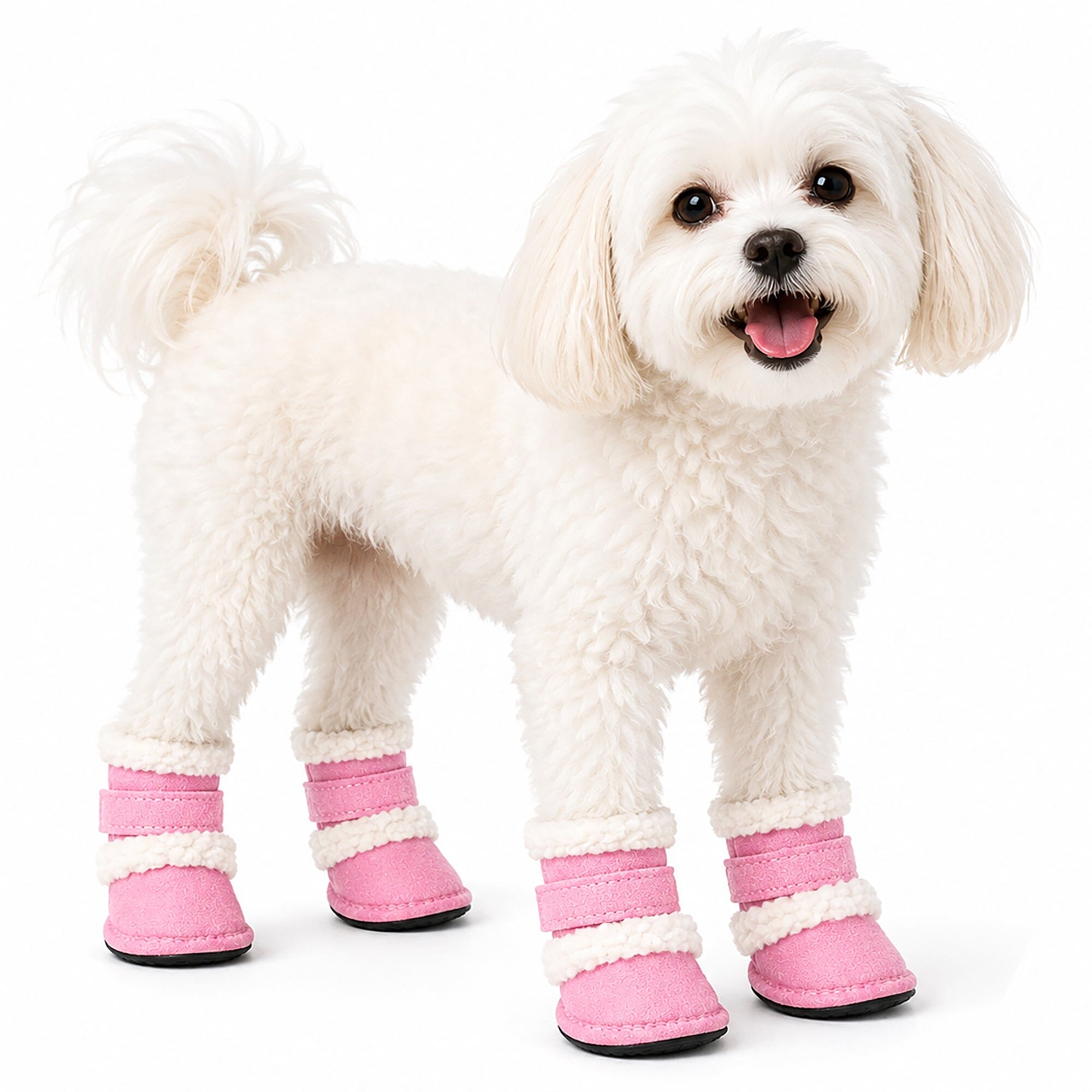 Pet Life ® 'Duggz' 3M Insulated Winter Fashion Dog Shoes Booties - Set of 4 Pink & White