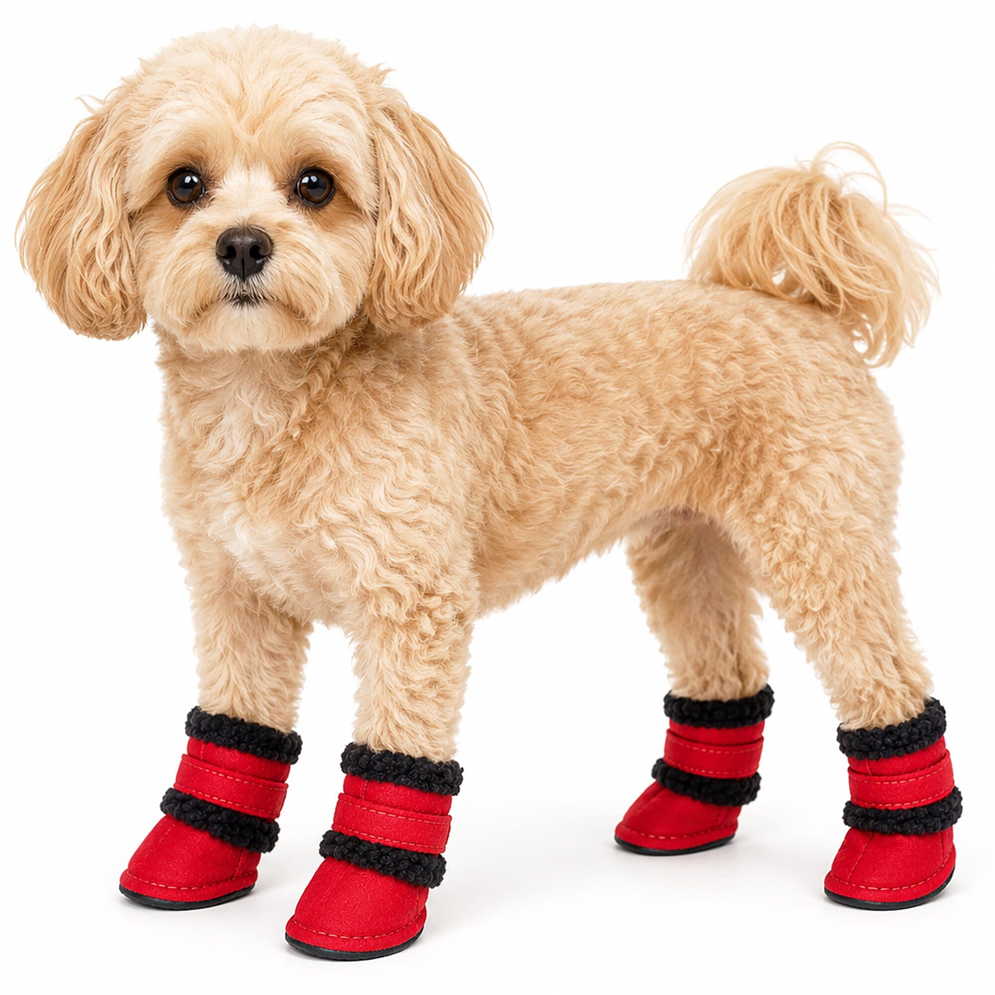 Pet Life ® 'Duggz' 3M Insulated Winter Fashion Dog Shoes Booties - Set of 4 Red & Black