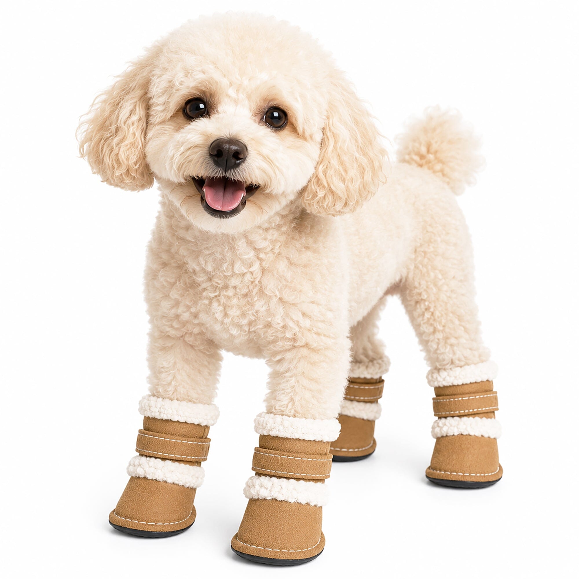 Pet Life ® 'Duggz' 3M Insulated Winter Fashion Dog Shoes Booties - Set of 4 Brown & White
