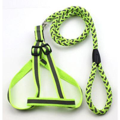 Pet Life ® 'Easy Tension' Reflective Stitched Adjustable 2-in-1 Pet Dog Leash and Harness Neon Green