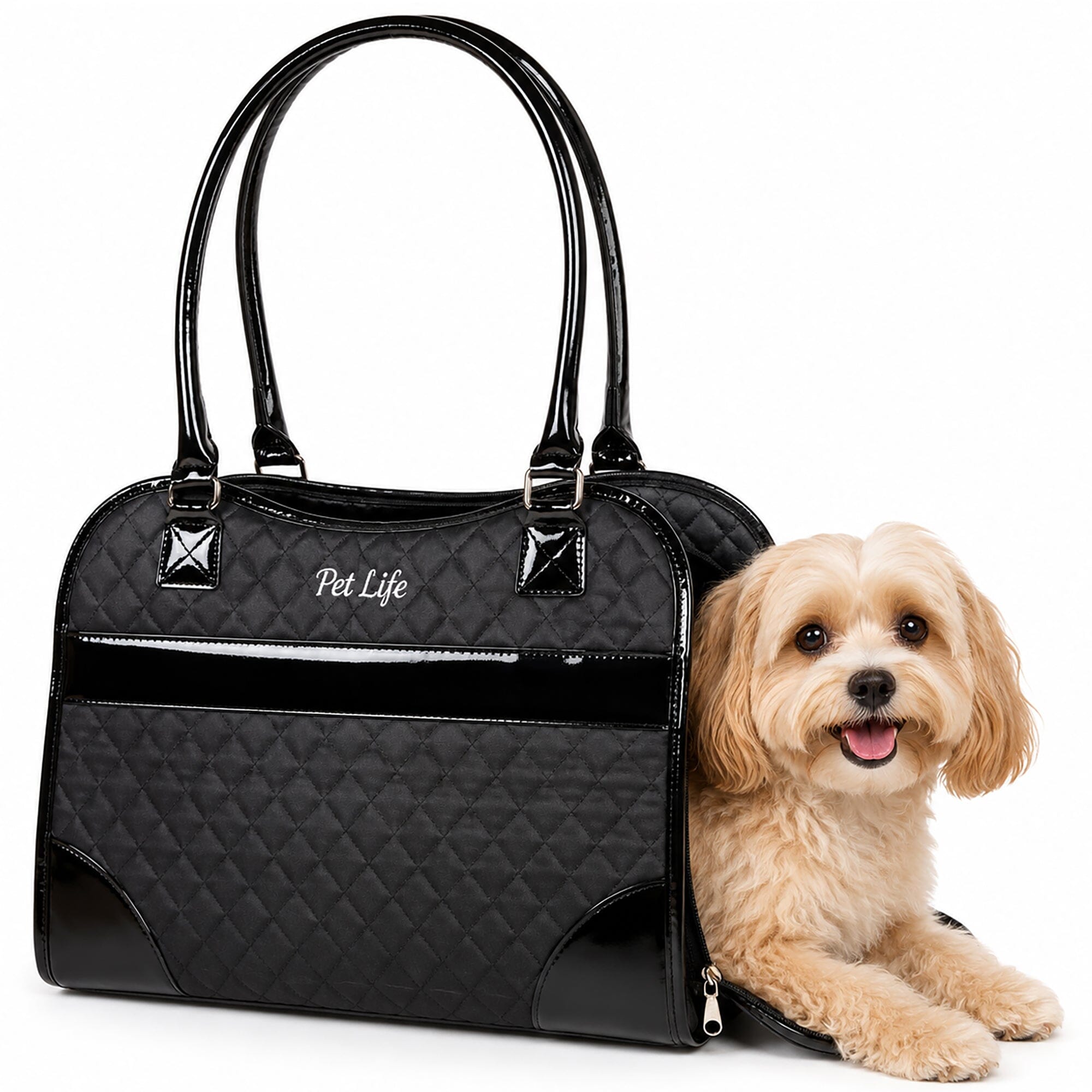 Pet Life ® Exquisite Airline Approved Designer Travel Pet Dog Handbag Carrier Black
