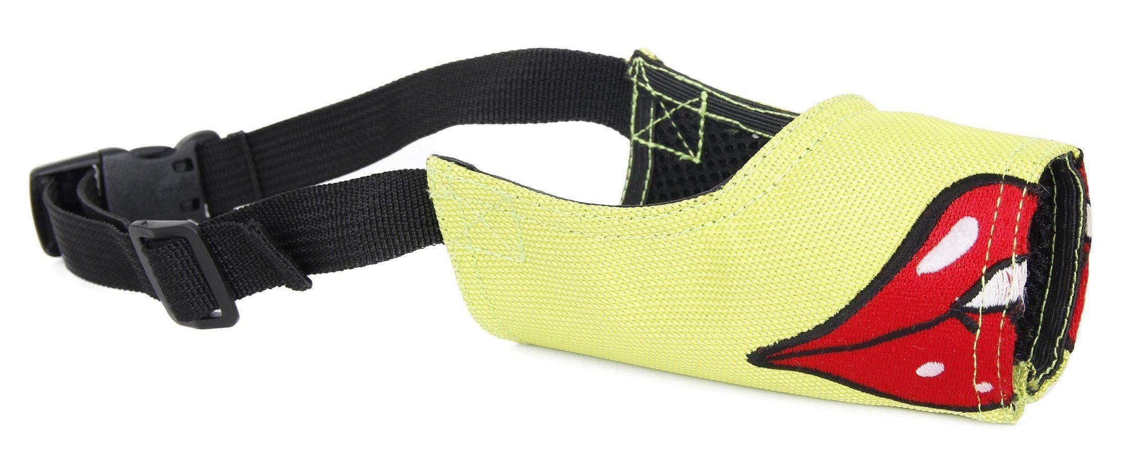 Pet Life ® 'Funimation' Animated Nylon Mesh Protective Travel Anti-Bark Dog Muzzle Green Red