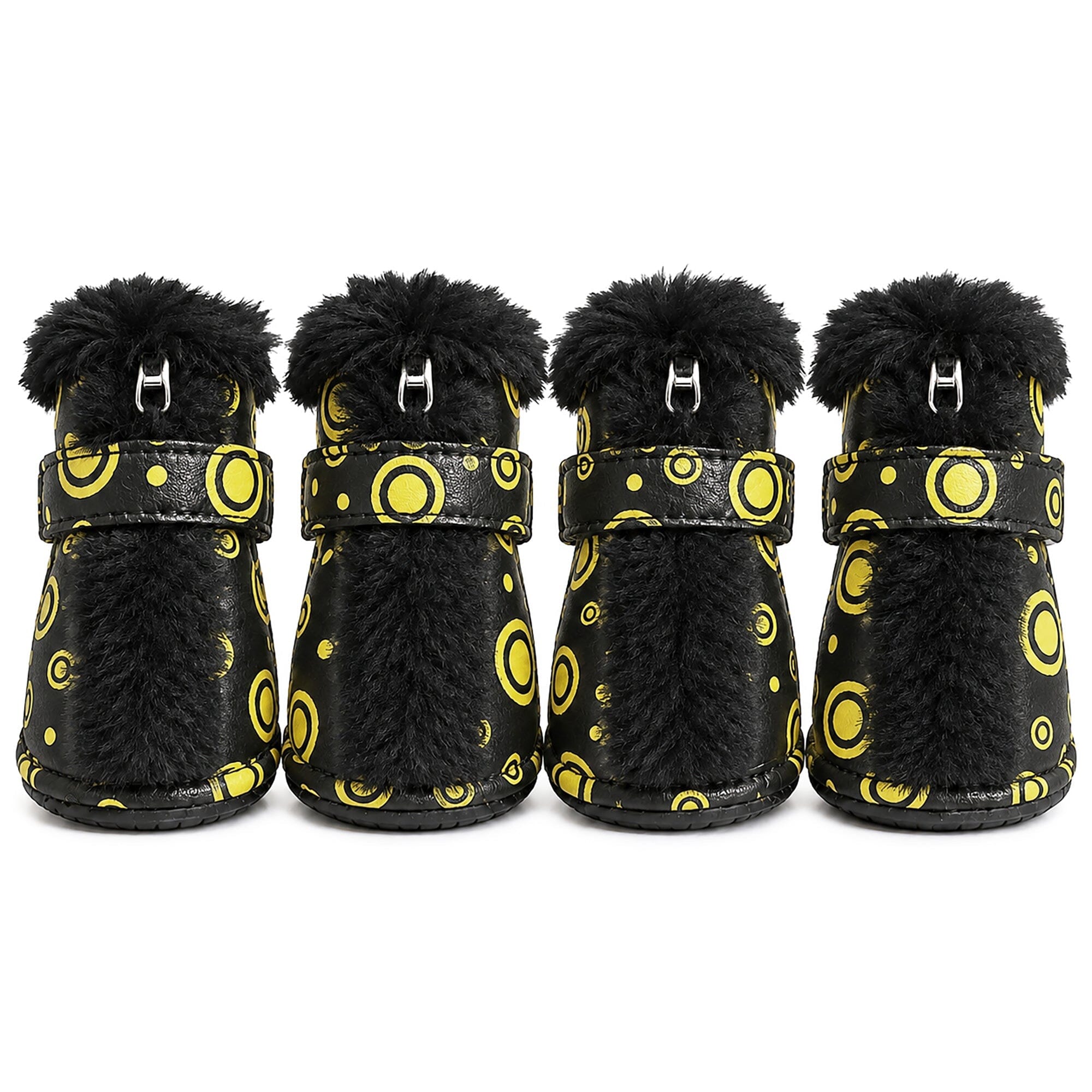 Pet Life ® Fur-Comfort 3M Insulated Fashion Fur and PVC Waterproof Winter Dog Boots - Set of 4 Black & Yellow