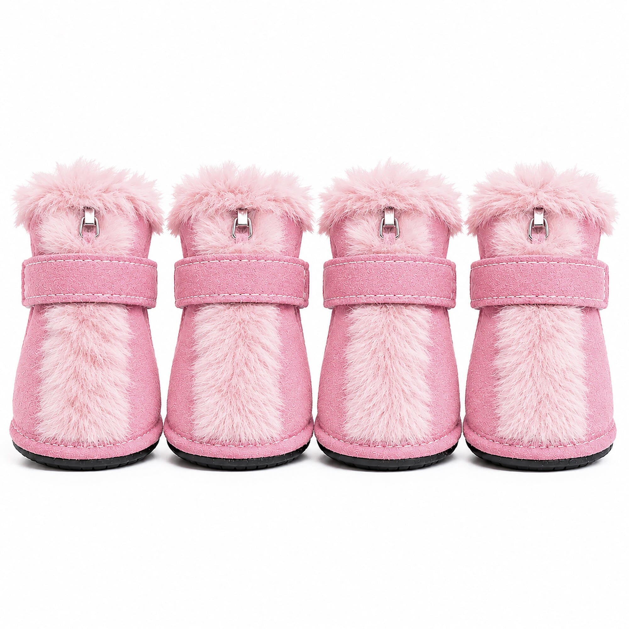 Pet Life ® Fur-Comfort 3M Insulated Fashion Fur and Suede Winter Dog Shoes Boots - Set of 4 Pink