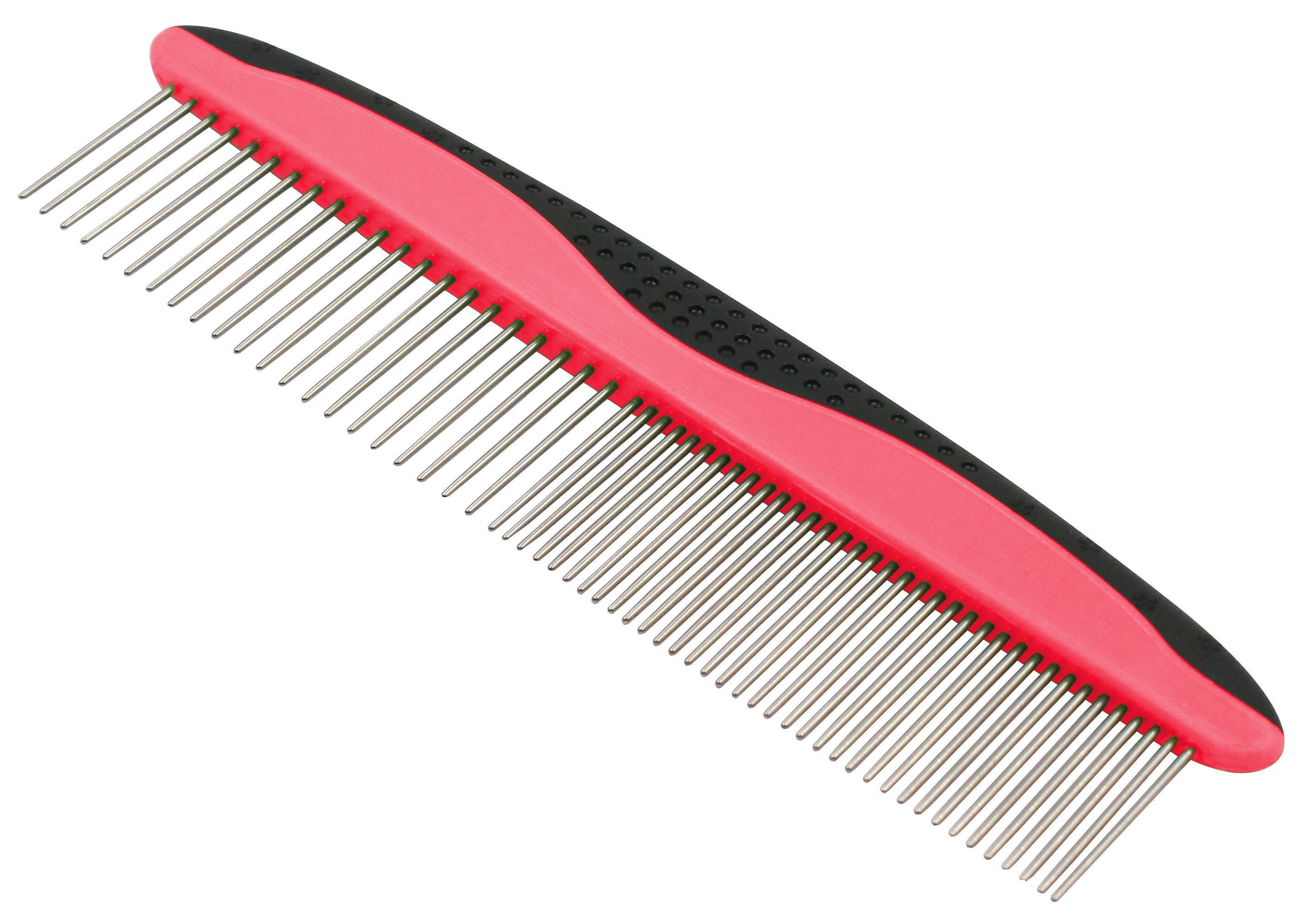 Pet Life ® Grip Ease' Wide and Narrow Tooth Grooming Pet Comb Red