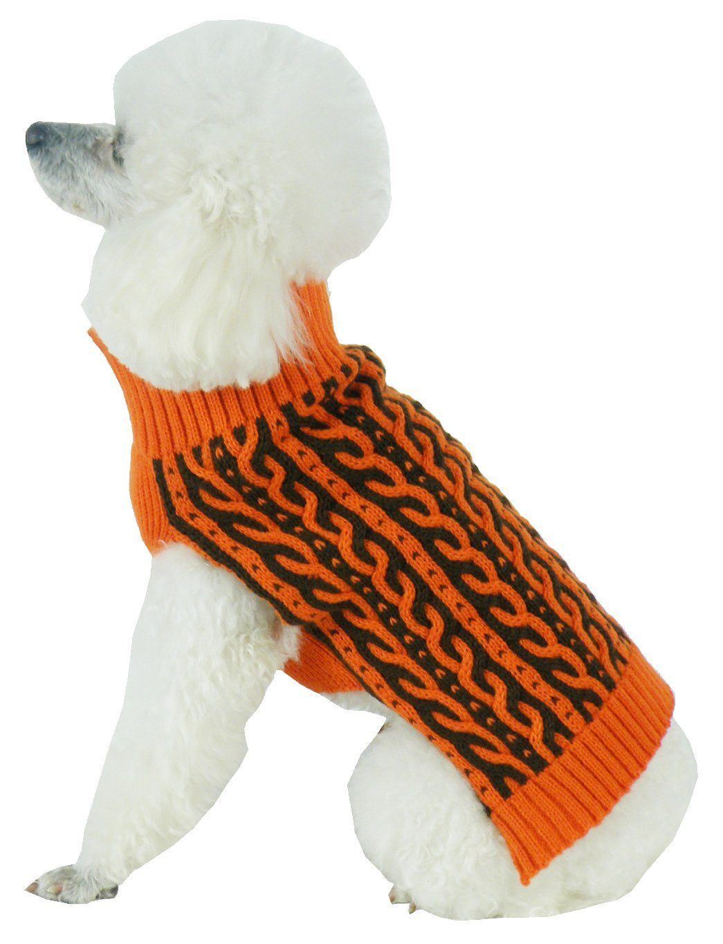 Pet Life ® 'Harmonious' Dual Color Weaved Heavy Cable Knitted Fashion Designer Dog Sweater Orange And Brown