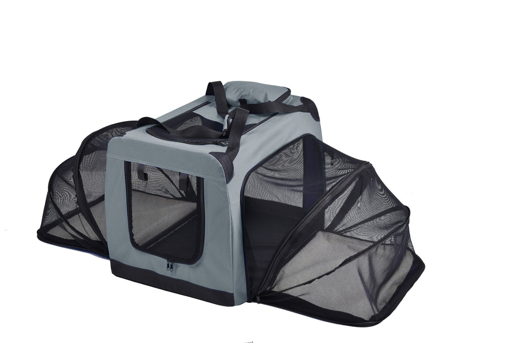 Pet Life ® 'Hounda Accordion' Metal Framed Soft-Folding Collapsible Dual-Sided Expandable Pet Dog Crate Dark Gray