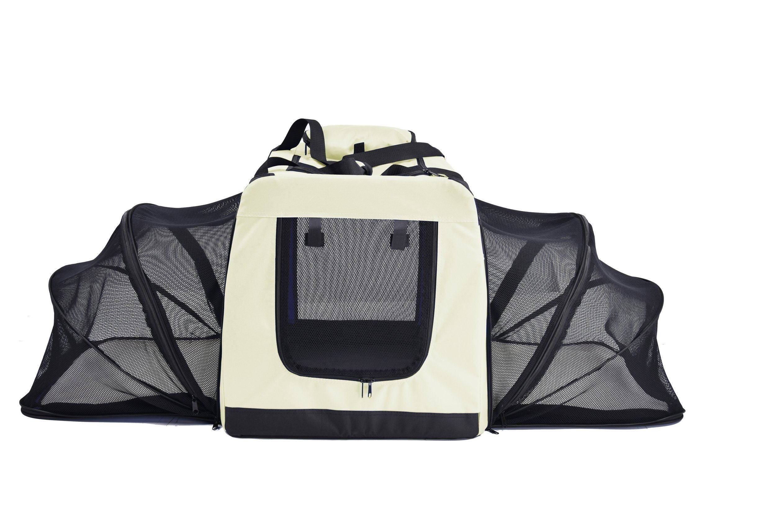 Pet Life ® 'Hounda Accordion' Metal Framed Soft-Folding Collapsible Dual-Sided Expandable Pet Dog Crate Khaki