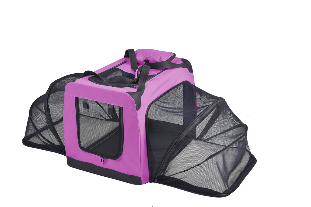 Pet Life ® 'Hounda Accordion' Metal Framed Soft-Folding Collapsible Dual-Sided Expandable Pet Dog Crate Pink