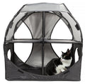 Pet Life ® 'Kitty-Play' Collapsible Travel Interactive Kitty Cat Tree Maze House Lounger Tunnel Lounge Grey, Black
