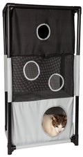 Pet Life ® 'Kitty-Square' Collapsible Travel Interactive Kitty Cat Tree Maze House Lounger Tunnel Lounge Black, White