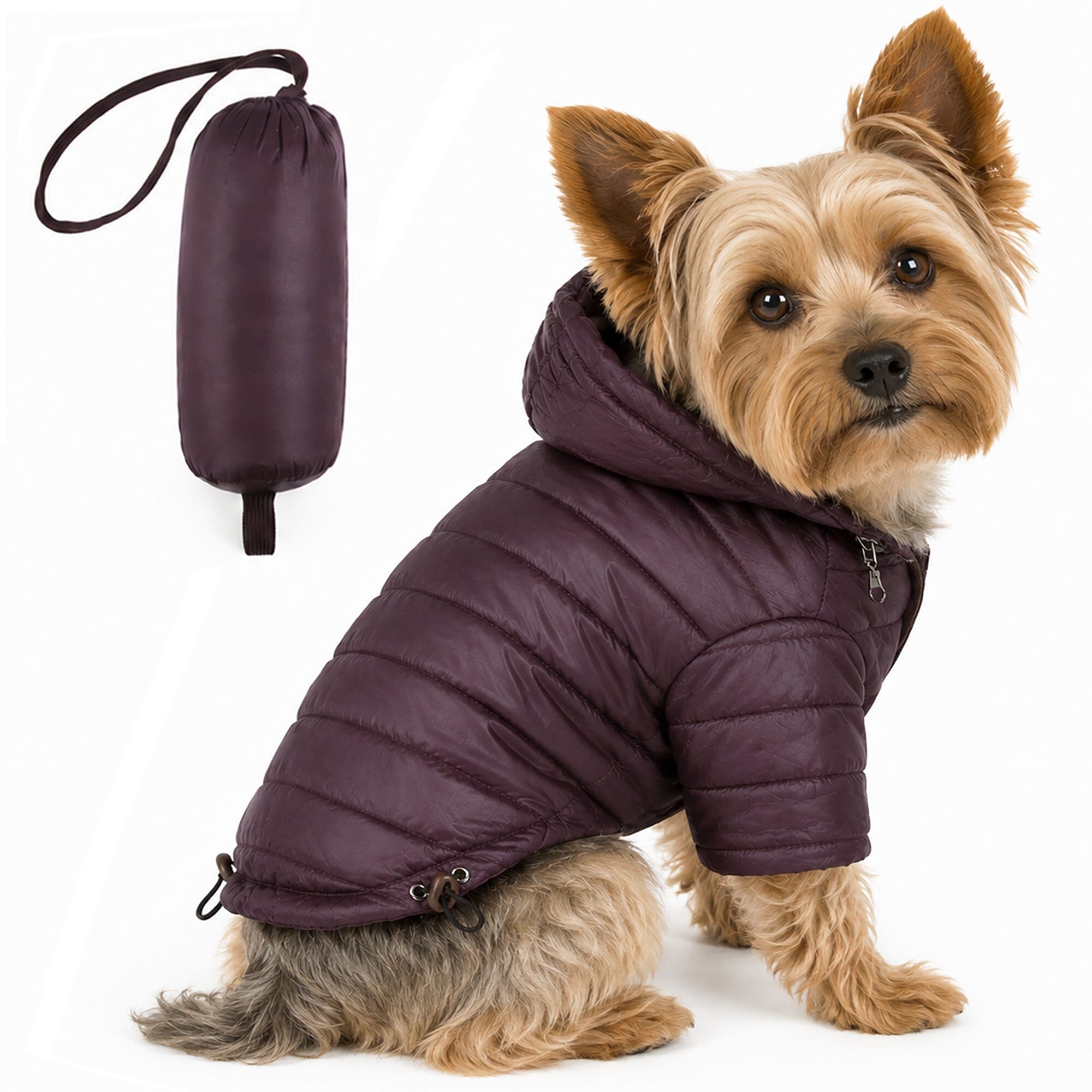 Pet Life ® Lightweight Adjustable and Collapsible 'Sporty Avalanche' Dog Coat w/ Pop-out Zippered Hood Dark Cocoa Brown