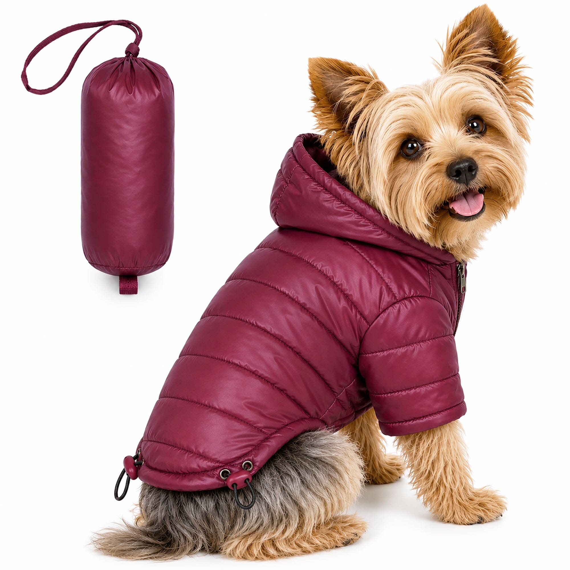 Pet Life ® Lightweight Adjustable and Collapsible 'Sporty Avalanche' Dog Coat w/ Pop-out Zippered Hood Burgundy Red