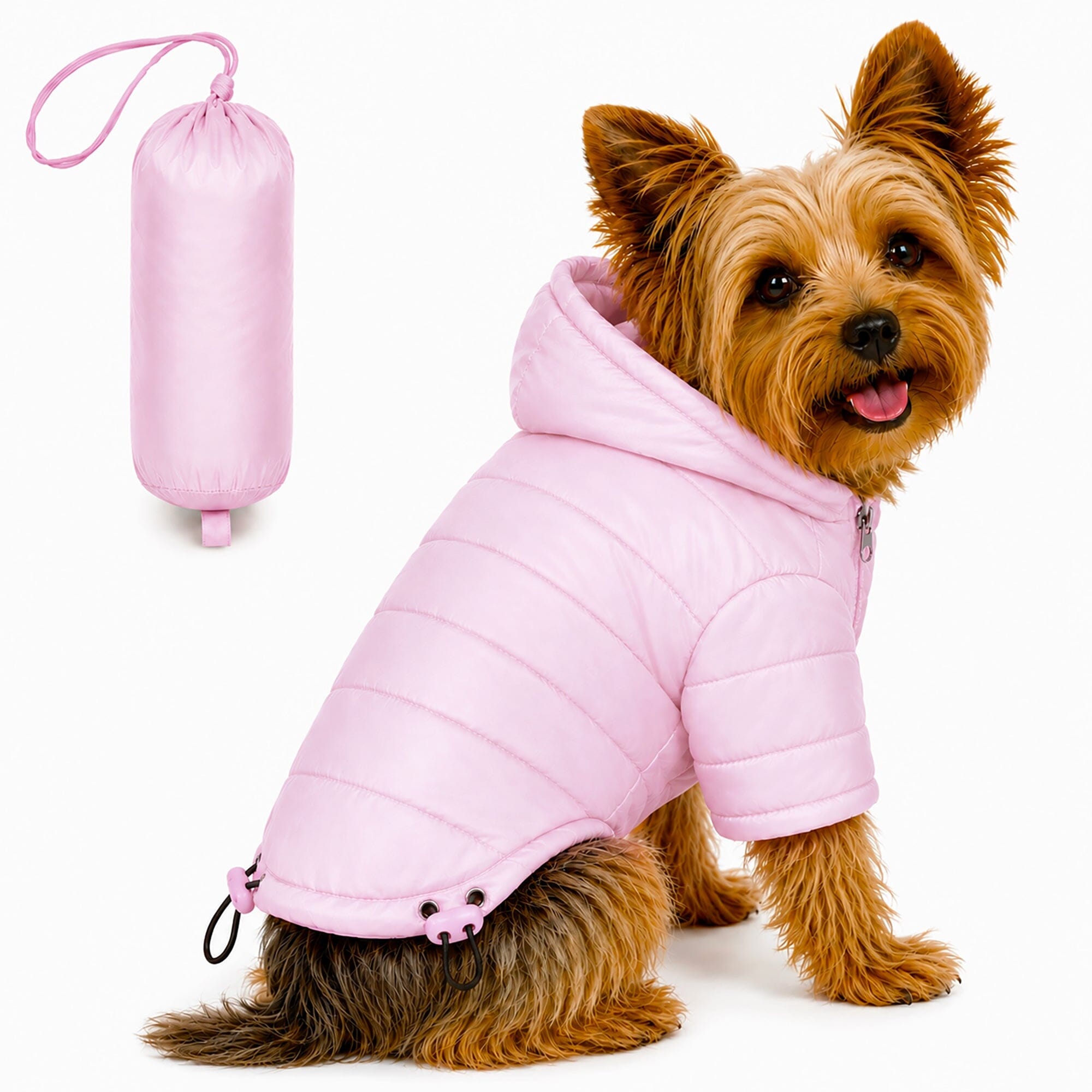 Pet Life ® Lightweight Adjustable and Collapsible 'Sporty Avalanche' Dog Coat w/ Pop-out Zippered Hood Light Pink