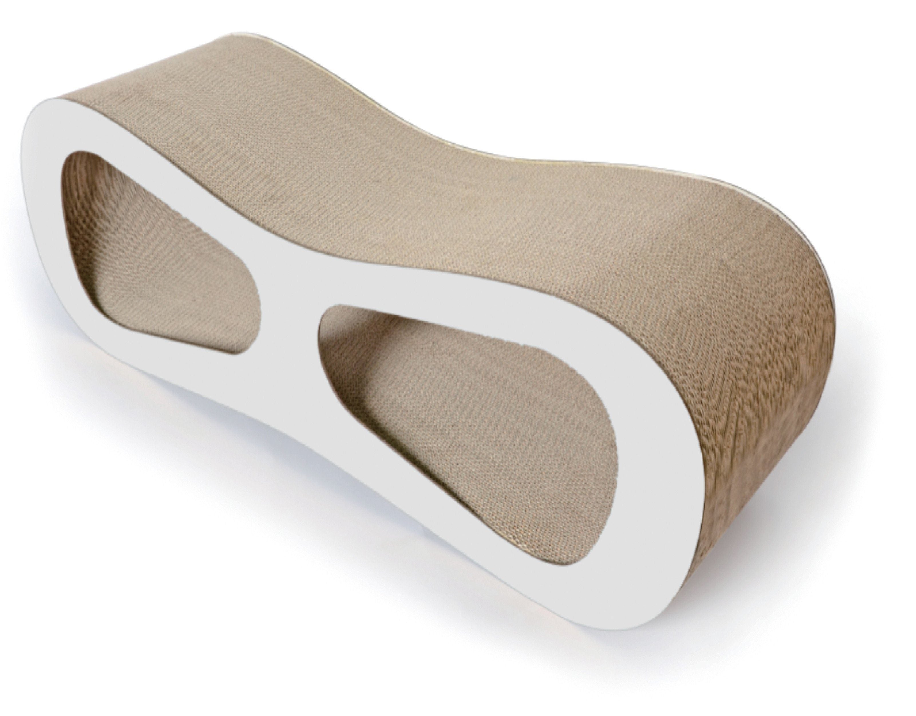 Pet Life ® 'Modiche' Premium Quality Modern Designer Kitty Cat Scratcher Lounger Lounge with Catnip White
