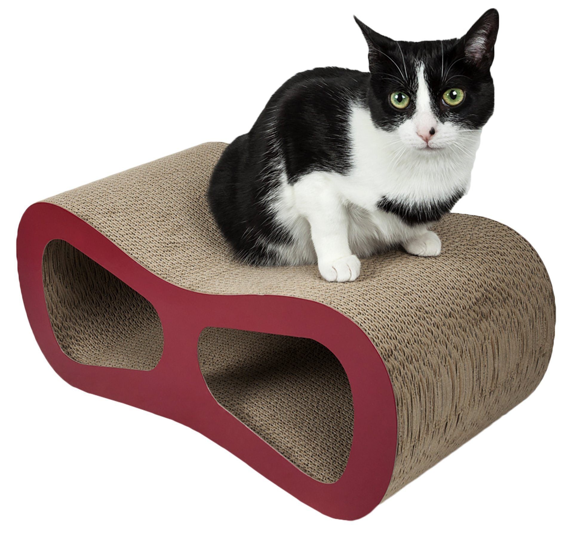 Pet Life ® 'Modiche' Premium Quality Modern Designer Kitty Cat Scratcher Lounger Lounge with Catnip Red