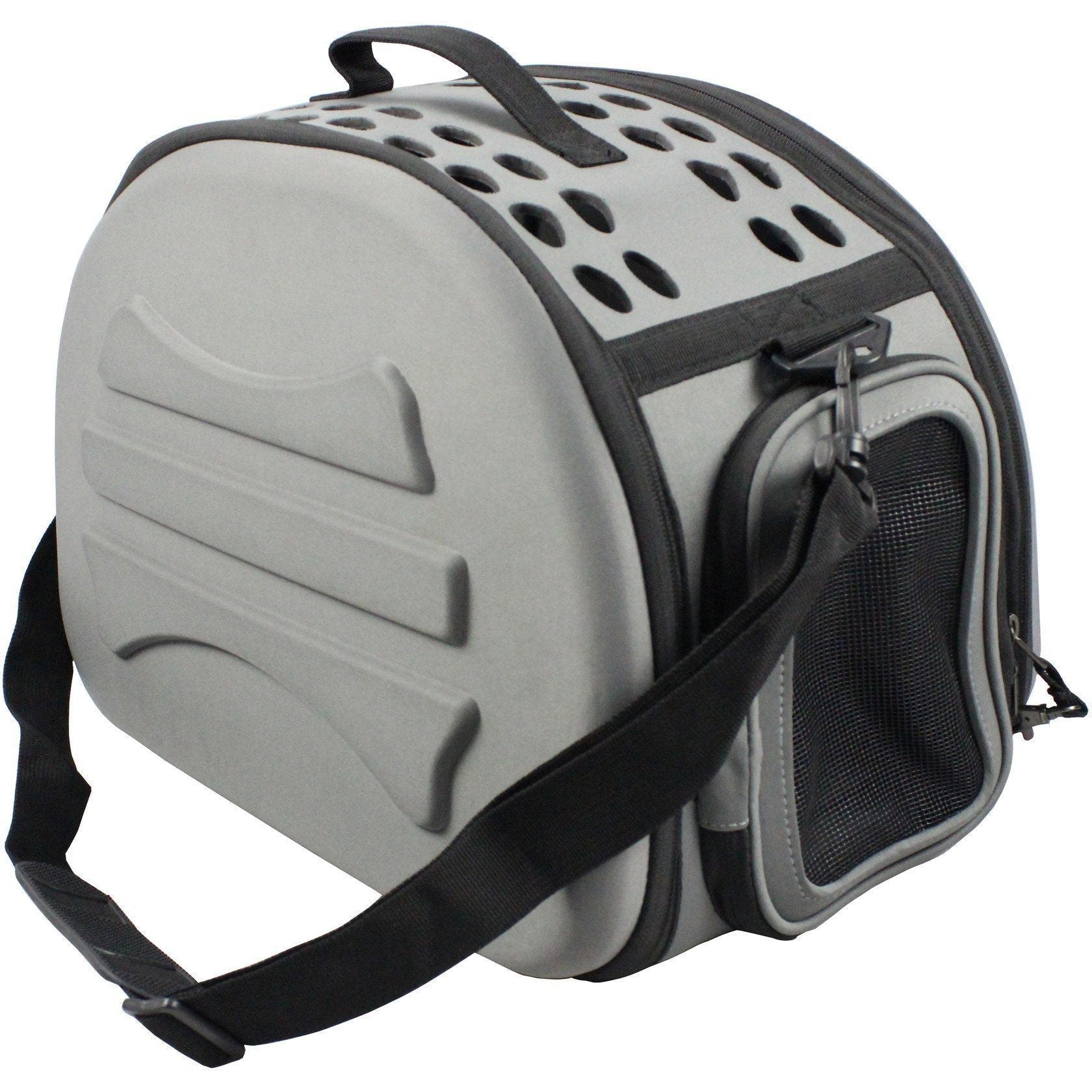 Pet Life ® 'Narrow Shelled' Lightweight Collapsible Military Grade Fashion Designer Travel Pet Dog Carrier Crate Dark Grey