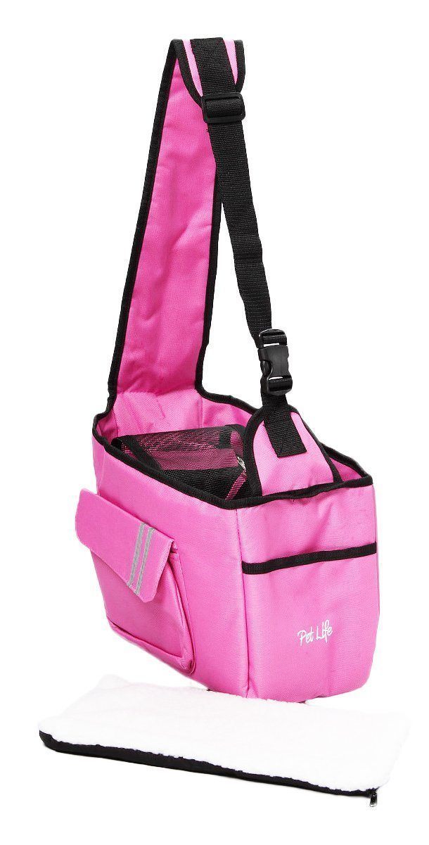 Pet Life ® Over-The-Shoulder Back-Supportive Fashion Sporty Pet Dog Carrier w/ Pouch Pink