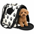 Pet Life ® Paw Patterned Airline Approved Zippered Folding Collapsible Travel Pet Dog Carrier Cream & Black