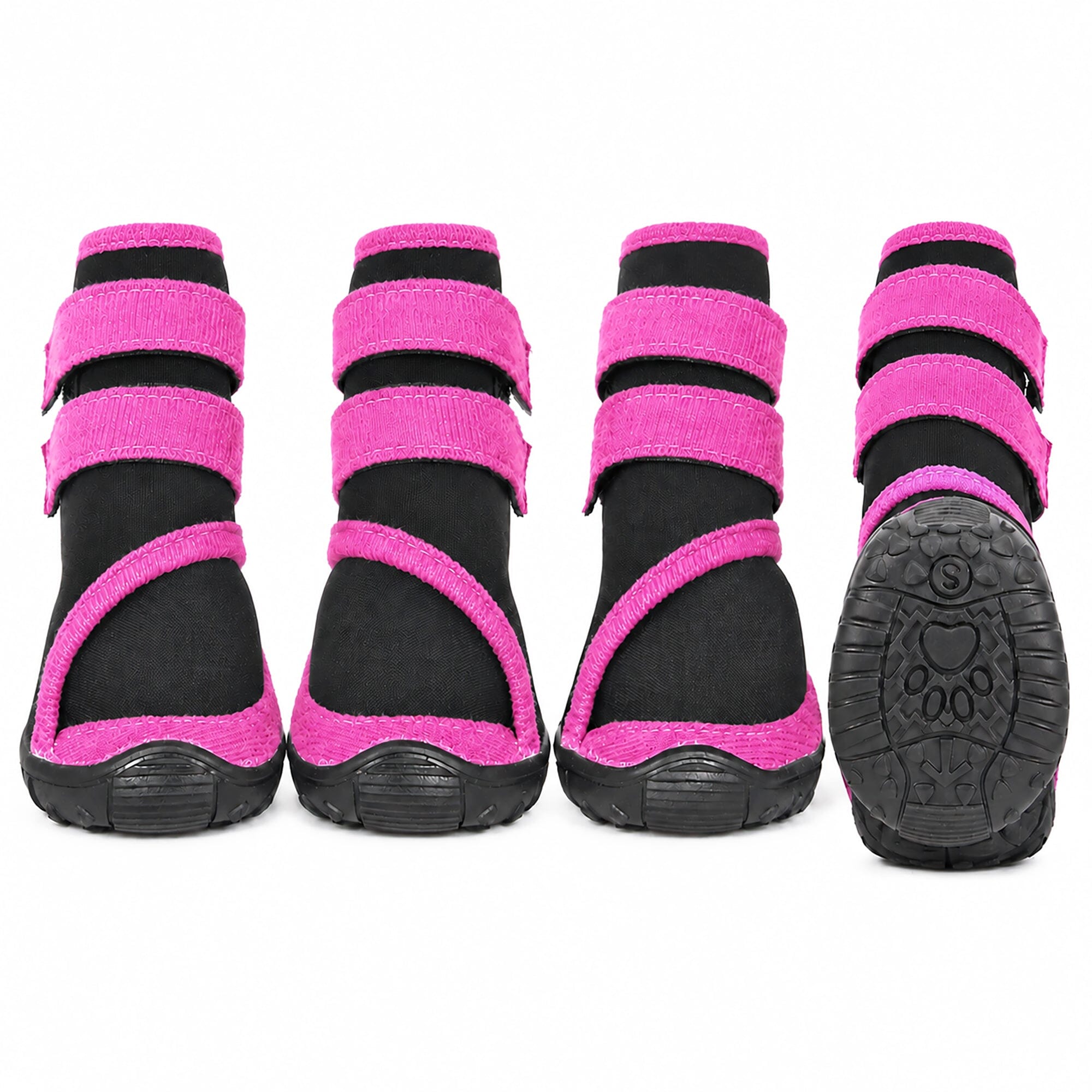 Pet Life ® 'Performance-Coned' Premium Stretch High Ankle Support Dog Shoes - Set Of 4 Black Pink