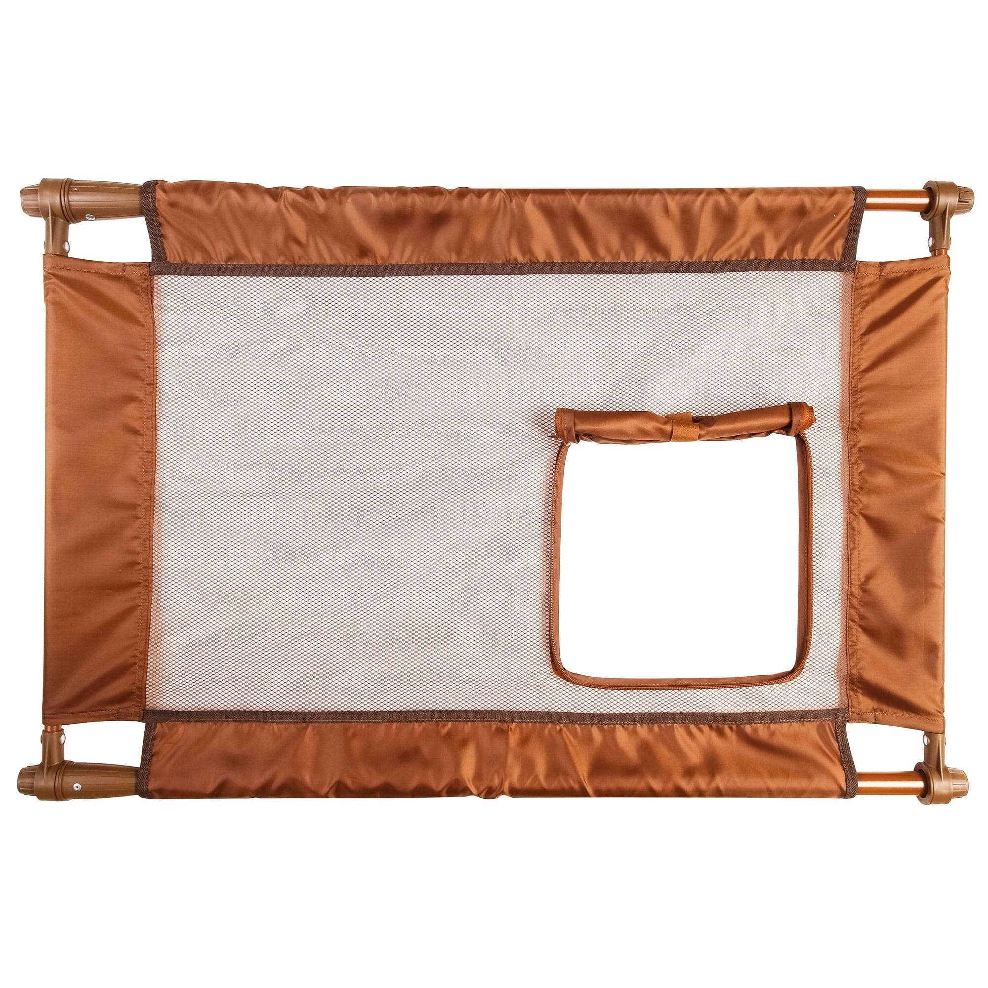 Pet Life ® 'Porta Gate' Anti-Drilling Nylon Mesh Collapsible Folding Travel Safety Pet Cat Dog Gate w/ Zippered Entrance Brown