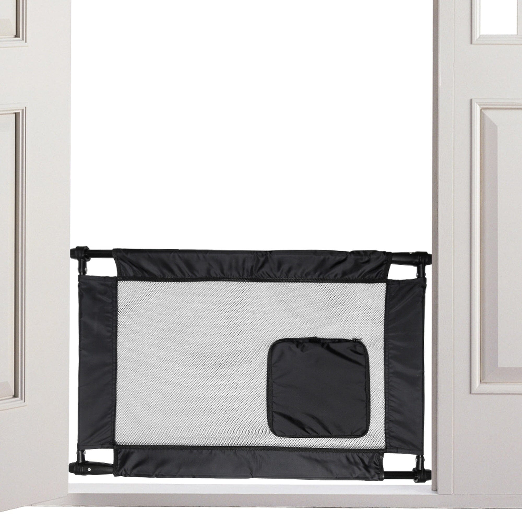 Pet Life ® 'Porta Gate' Anti-Drilling Nylon Mesh Collapsible Folding Travel Safety Pet Cat Dog Gate w/ Zippered Entrance