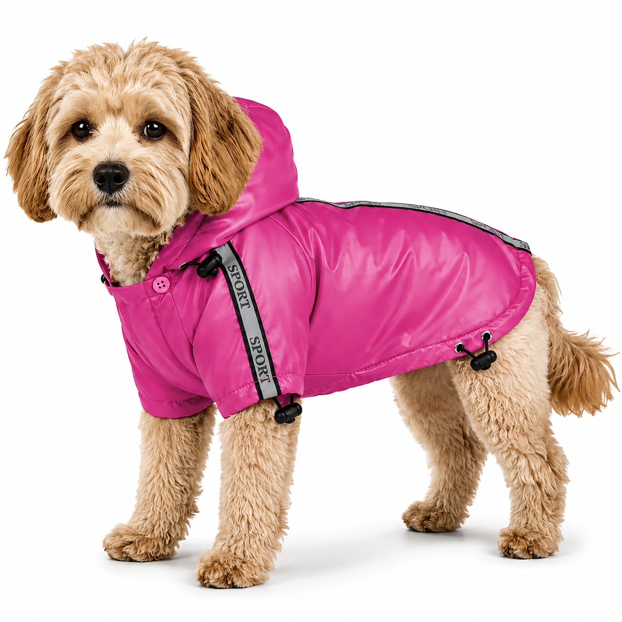 Pet Life ® 'Reflecta-Sport' Multi-Adjustable Reflective Weather-Proof Dog Raincoat w/ Removable Hood Hot Pink