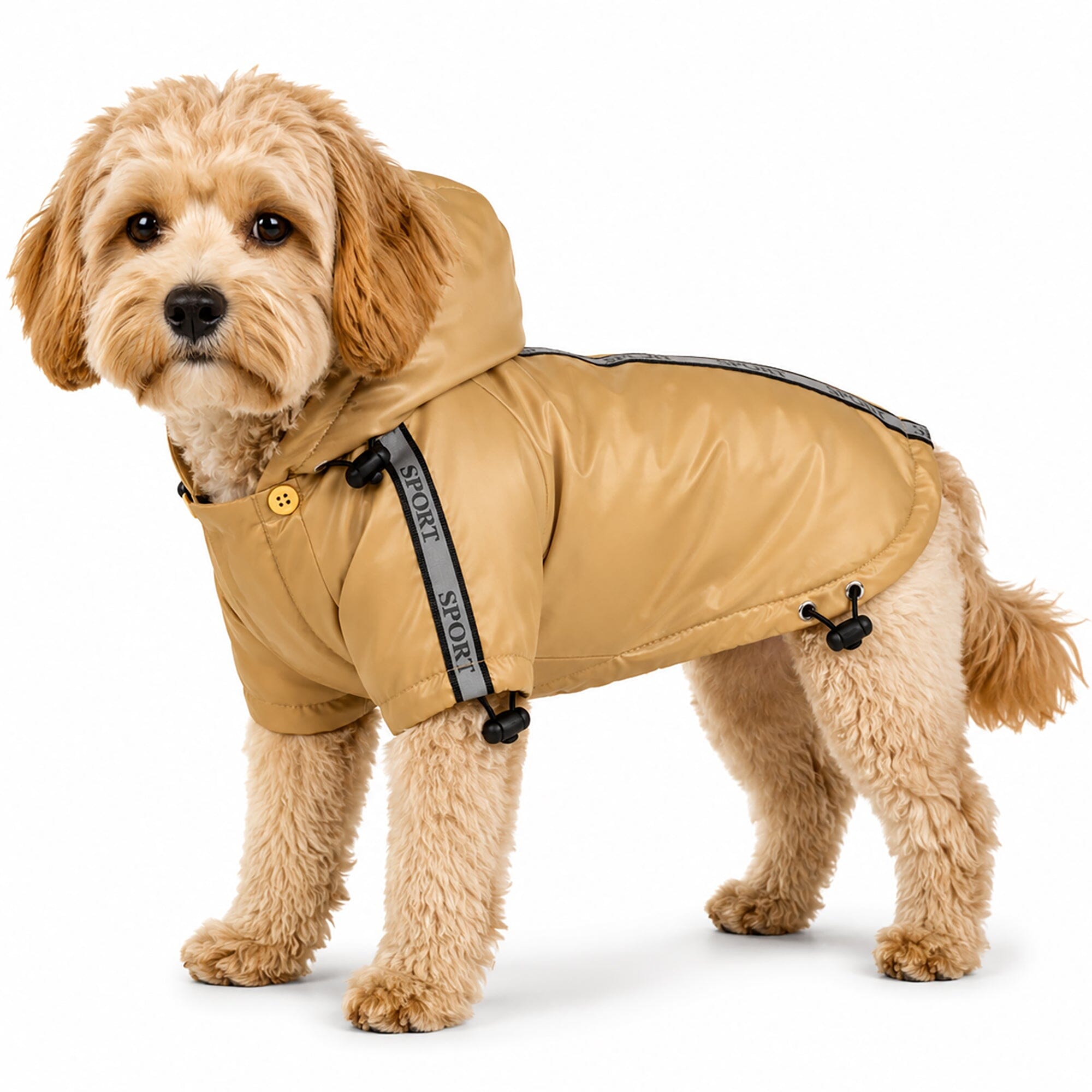 Pet Life ® 'Reflecta-Sport' Multi-Adjustable Reflective Weather-Proof Dog Raincoat w/ Removable Hood Mustard Yellow